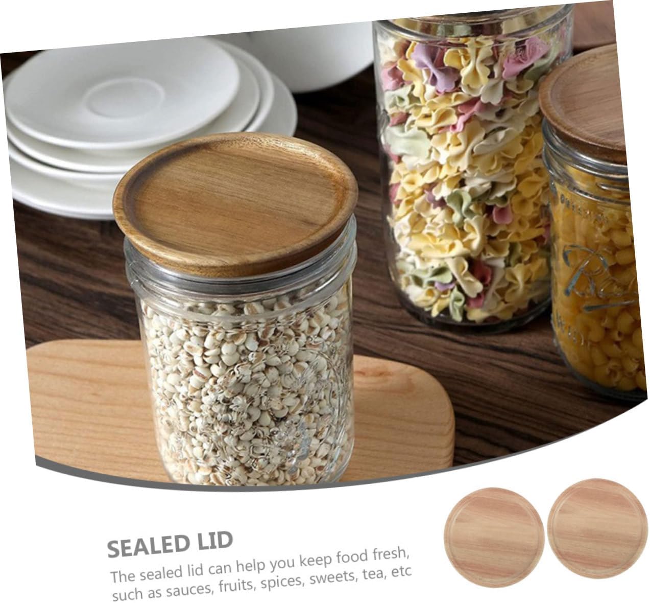 2pcs Wooden Mason Jar Lids with Silicone Seal