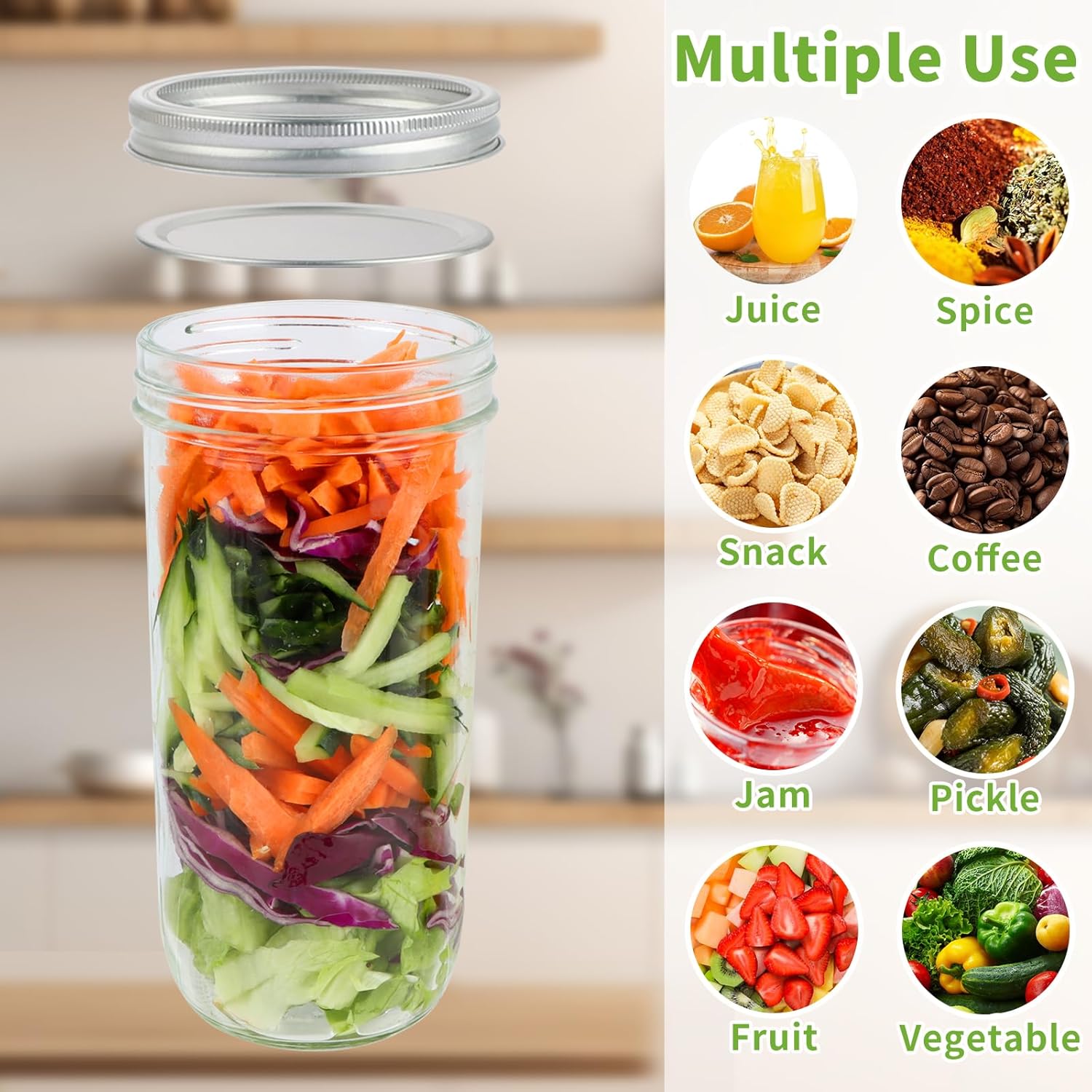24 oz Mason Jars 6-Pack Canning Fermenting Jar Set