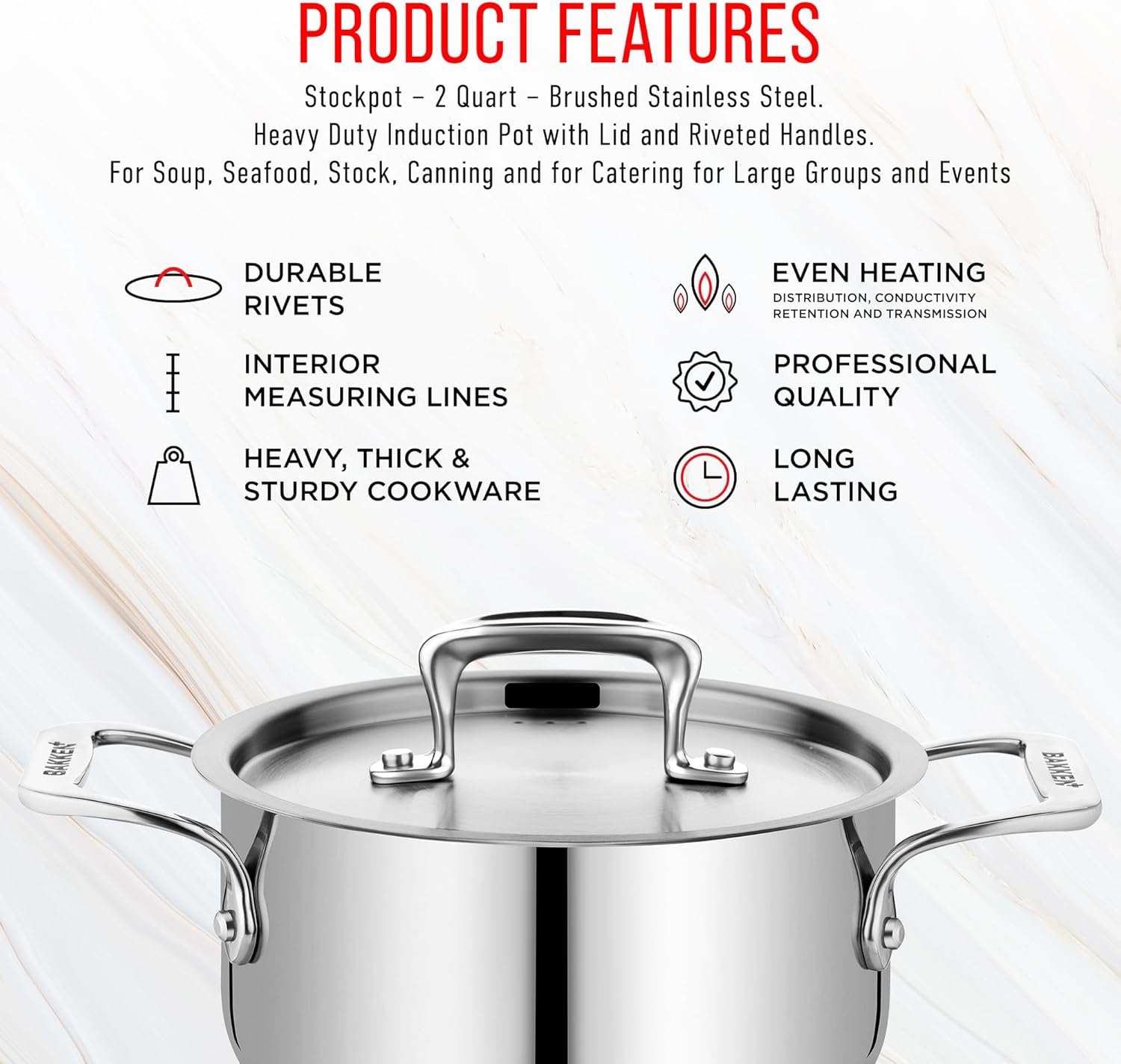 Bakken SwissHeavy-Duty Stainless Steel Stockpot 2 Quart for Cooking Catering
