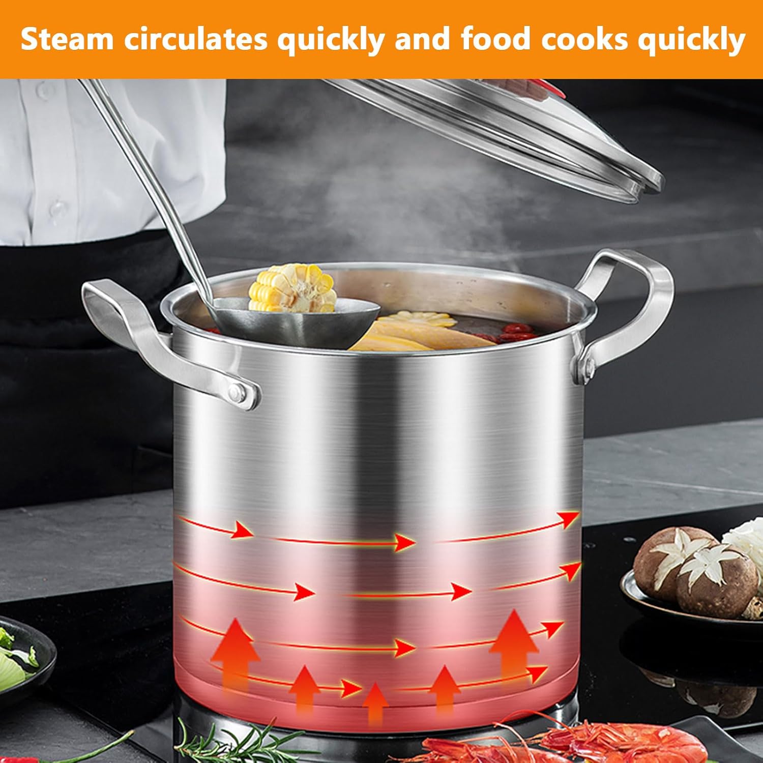 24cm 304 Stainless Steel Stock Pot with Lid Durable Easy to Clean