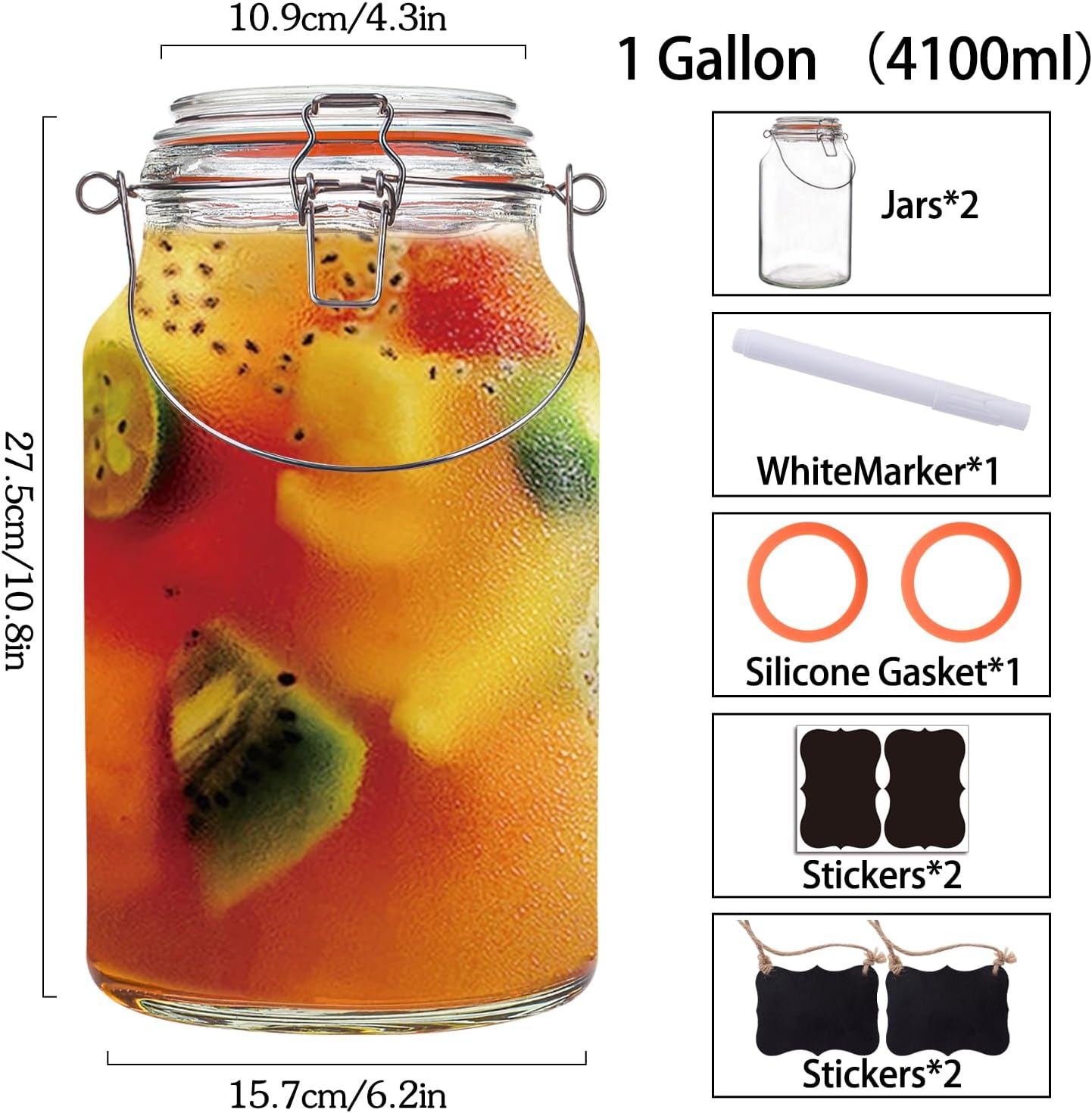 Galssmagic 1 Gallon Glass Jars 2 Pack with Airtight Lids