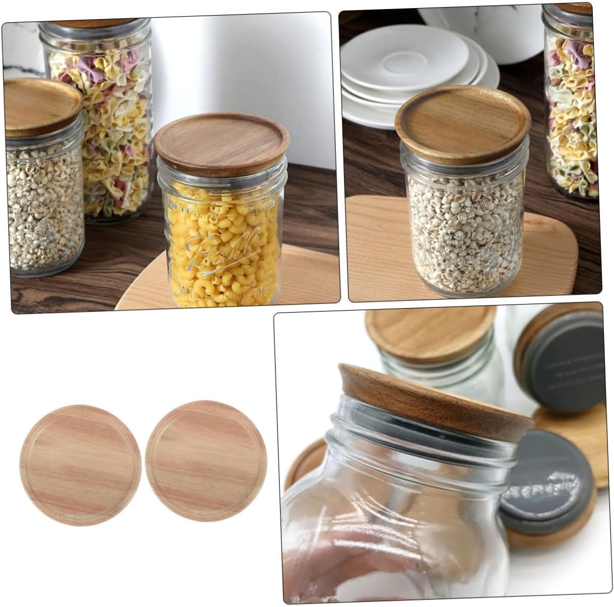 MAGICLULU 2pcs Mason Jar Wooden Lids with Silicone Seals