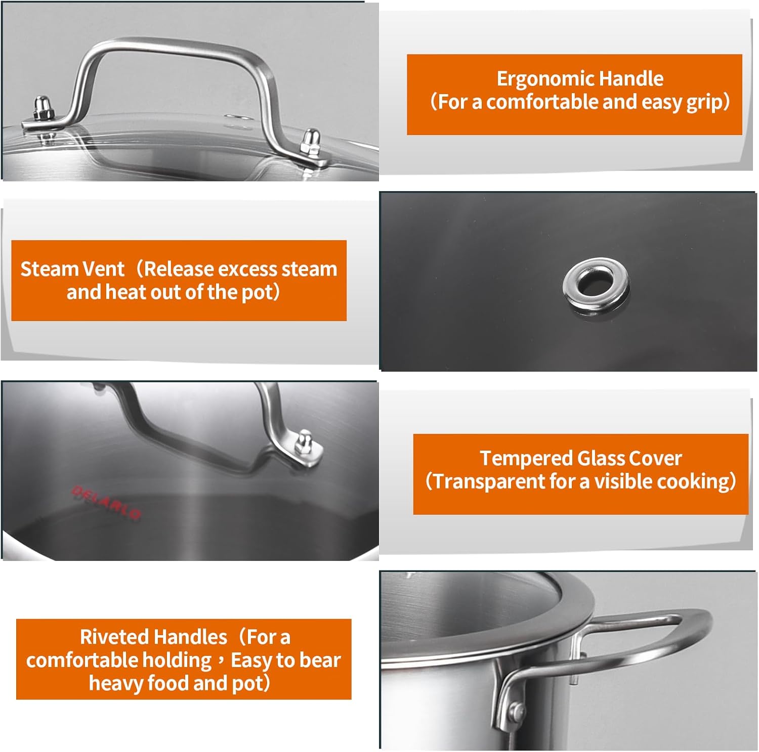 DEALERLO Tri-Ply Stainless Steel Stock Pot for Cooking