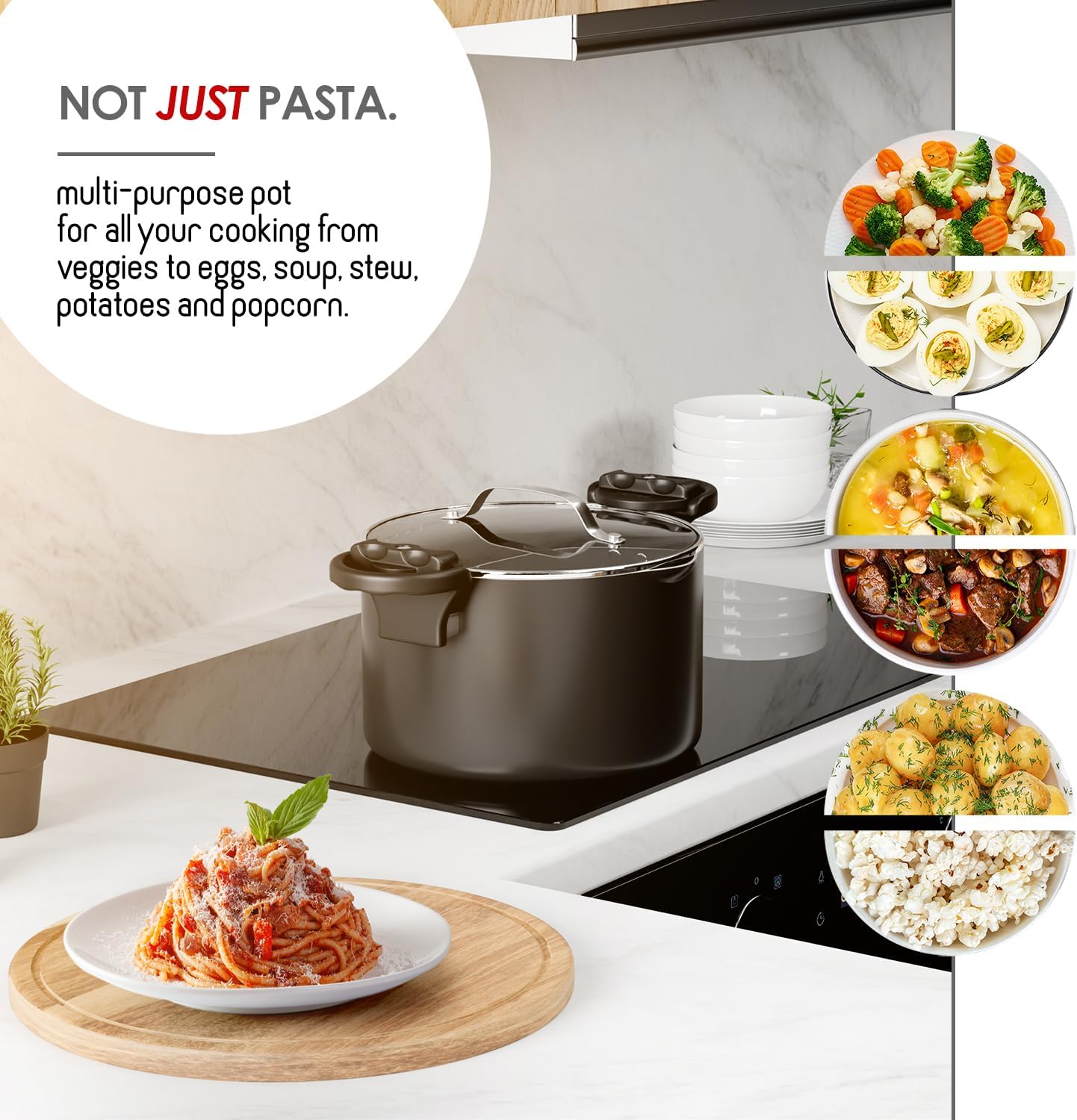 EATEX 5-Quart Pasta Pot with Strainer Lid Nonstick Stainless Steel