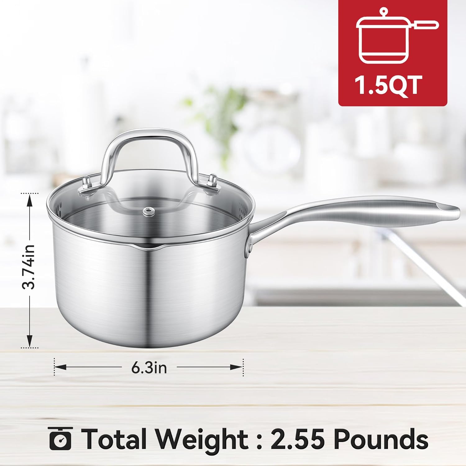 15 Quart Multifunctional Stainless Steel Saucepan With Glass Lid