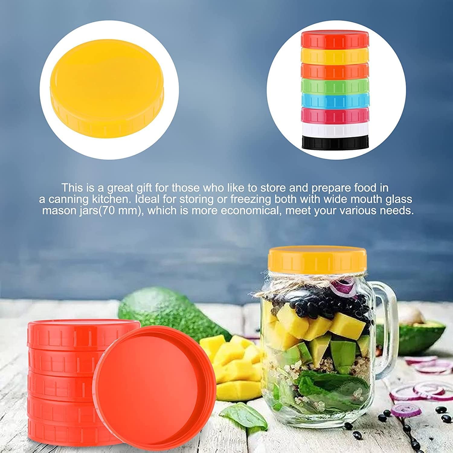Plastic Mason Jar Lids 8PCS with Leak-Proof Silicone Ring Pink
