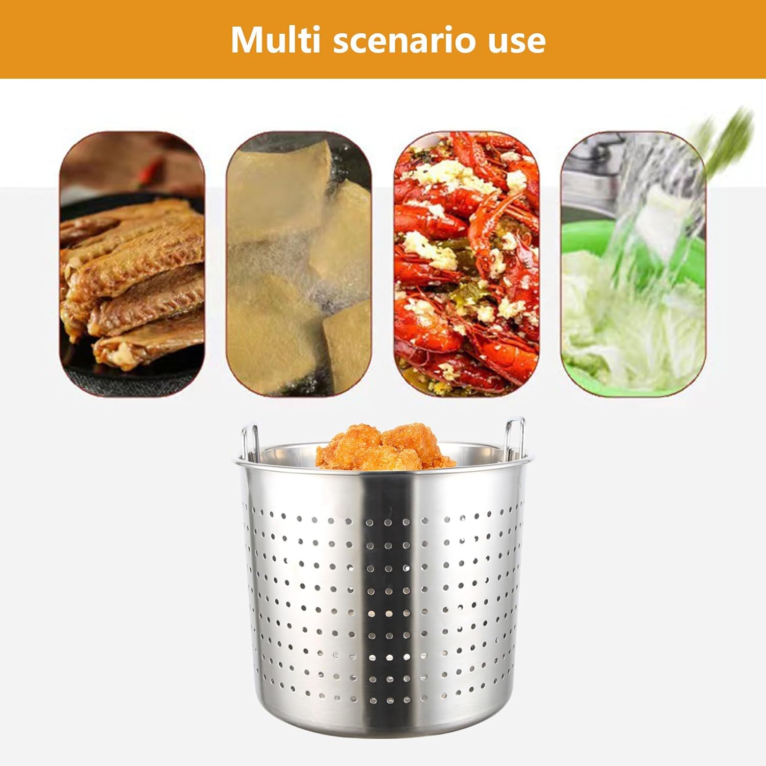 Sturdy Stainless Steel Boil Pot with Basket 45QT Seafood Cooking Pot Boil Fry