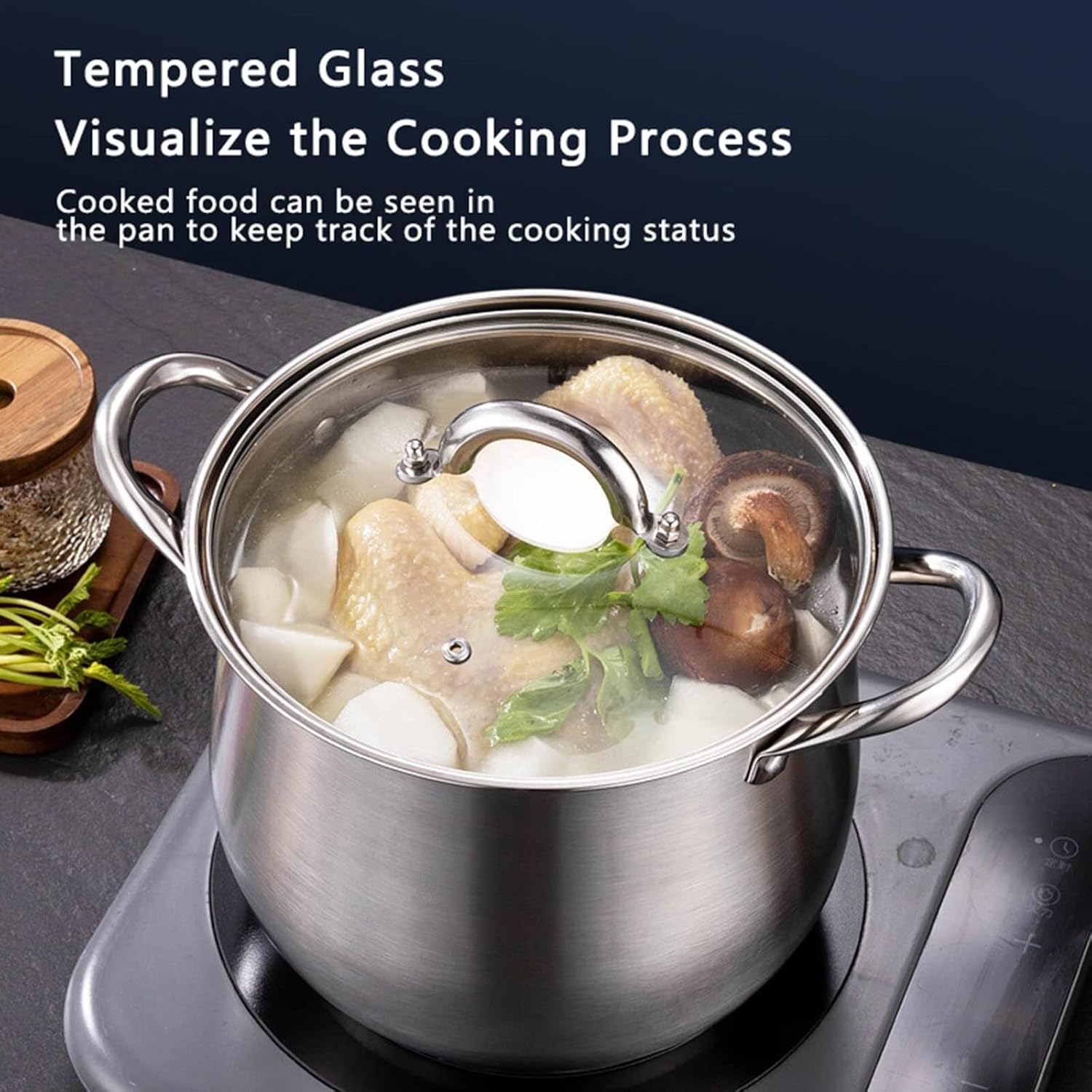 Stainless Steel Stockpot with Lid Nonstick for Soups Stews Pasta 22cm