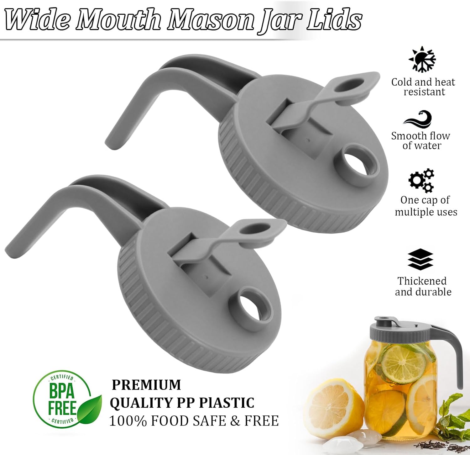 2PCS Mason Jar Pour Spout Lid with Handle Airtight Leak-Proof