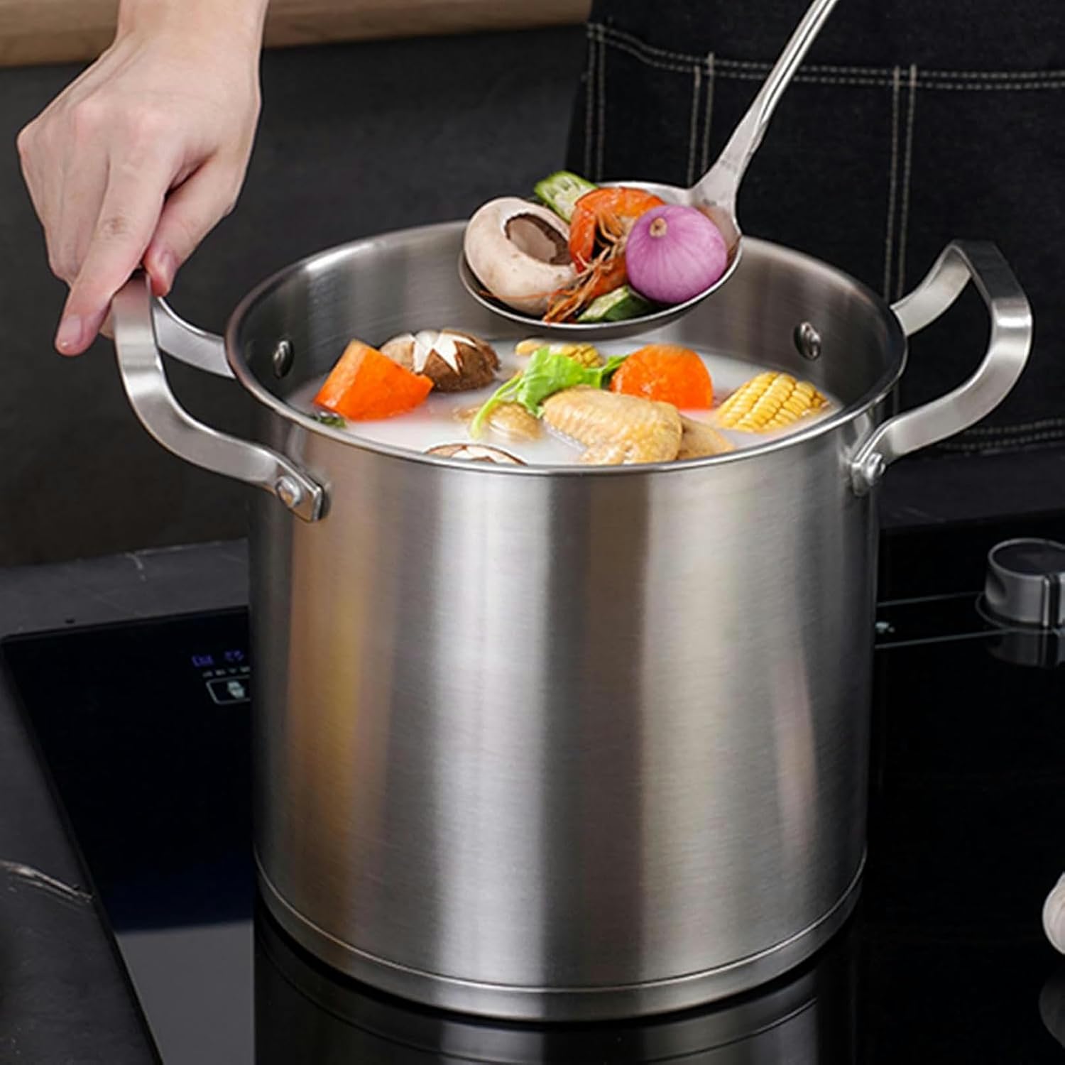 Sturdy 304 Steel Stock Pot with Glass Lid