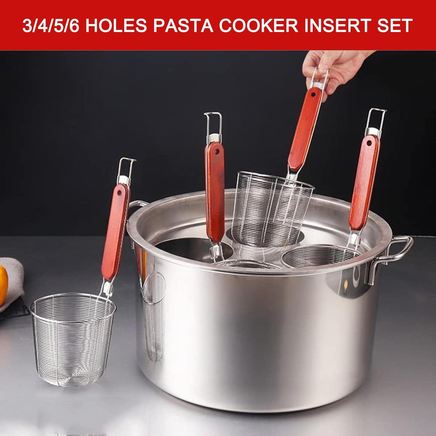 EKSED Stainless Steel Pasta Cooker Set with Strainer Basket - Durable Efficient Cooking Solution