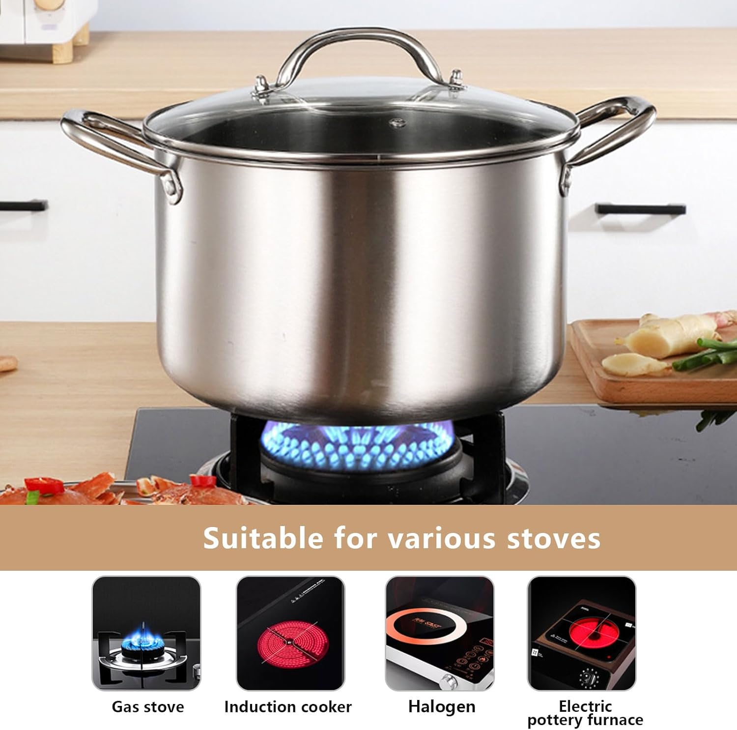 Stainless Steel Stock Pot 11L with Tempered Glass Lid