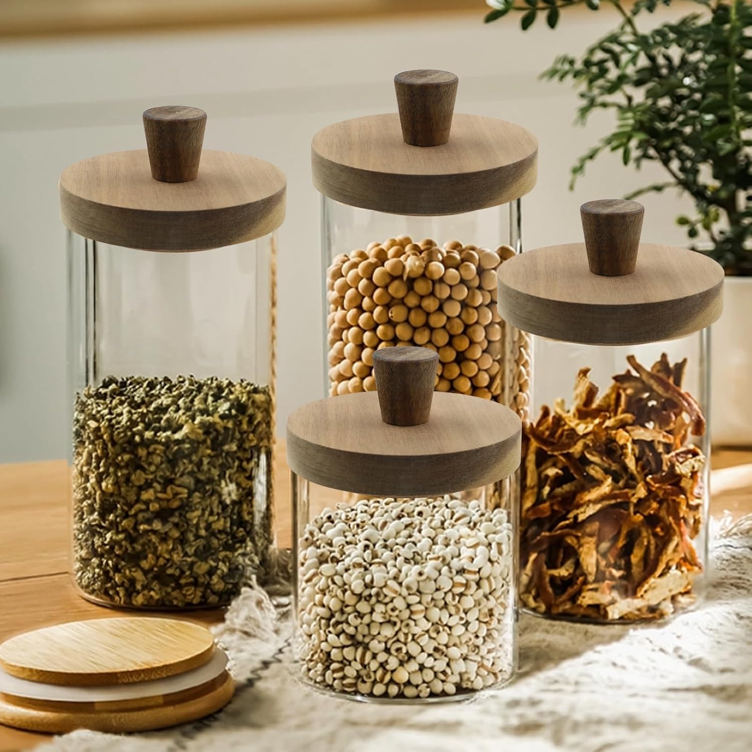 Safe Eco-Friendly Acacia Wooden Lids for Mason Jars 4-Pack