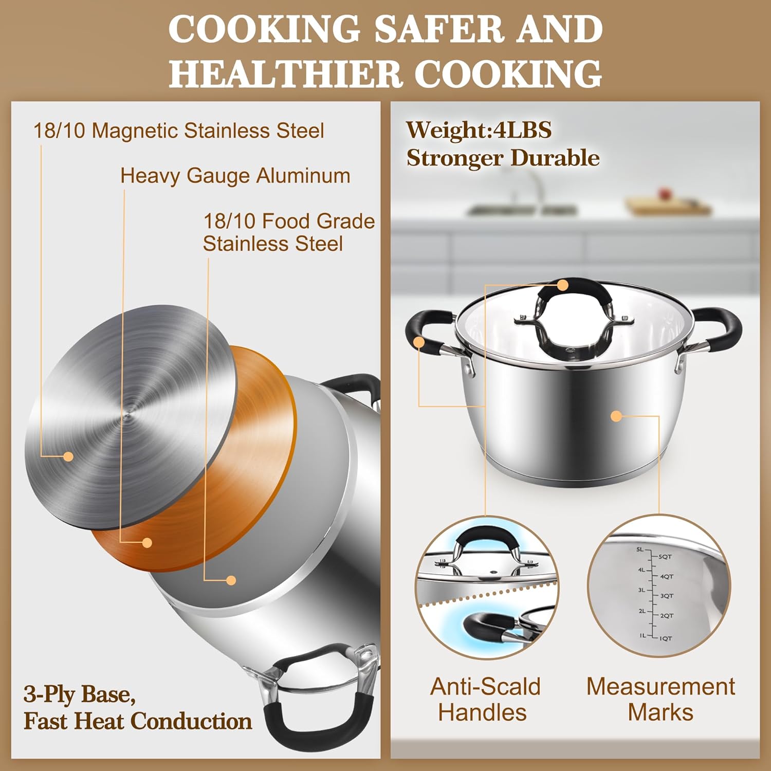 Multi-Purpose 6 Quart Stainless Steel Stockpot with Lid
