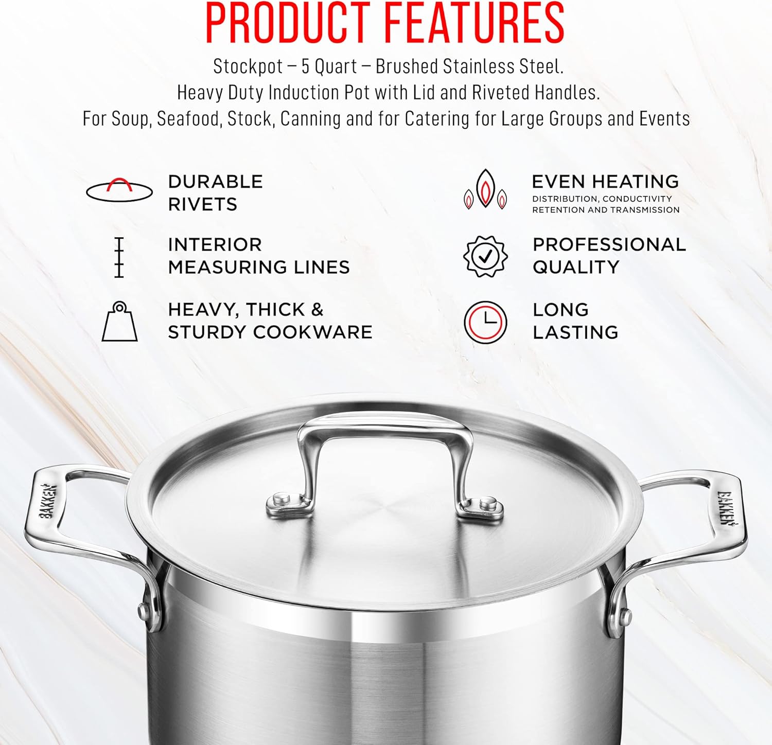 Bakken-Swiss 5 Quart Stockpot with Lid and Riveted Handles