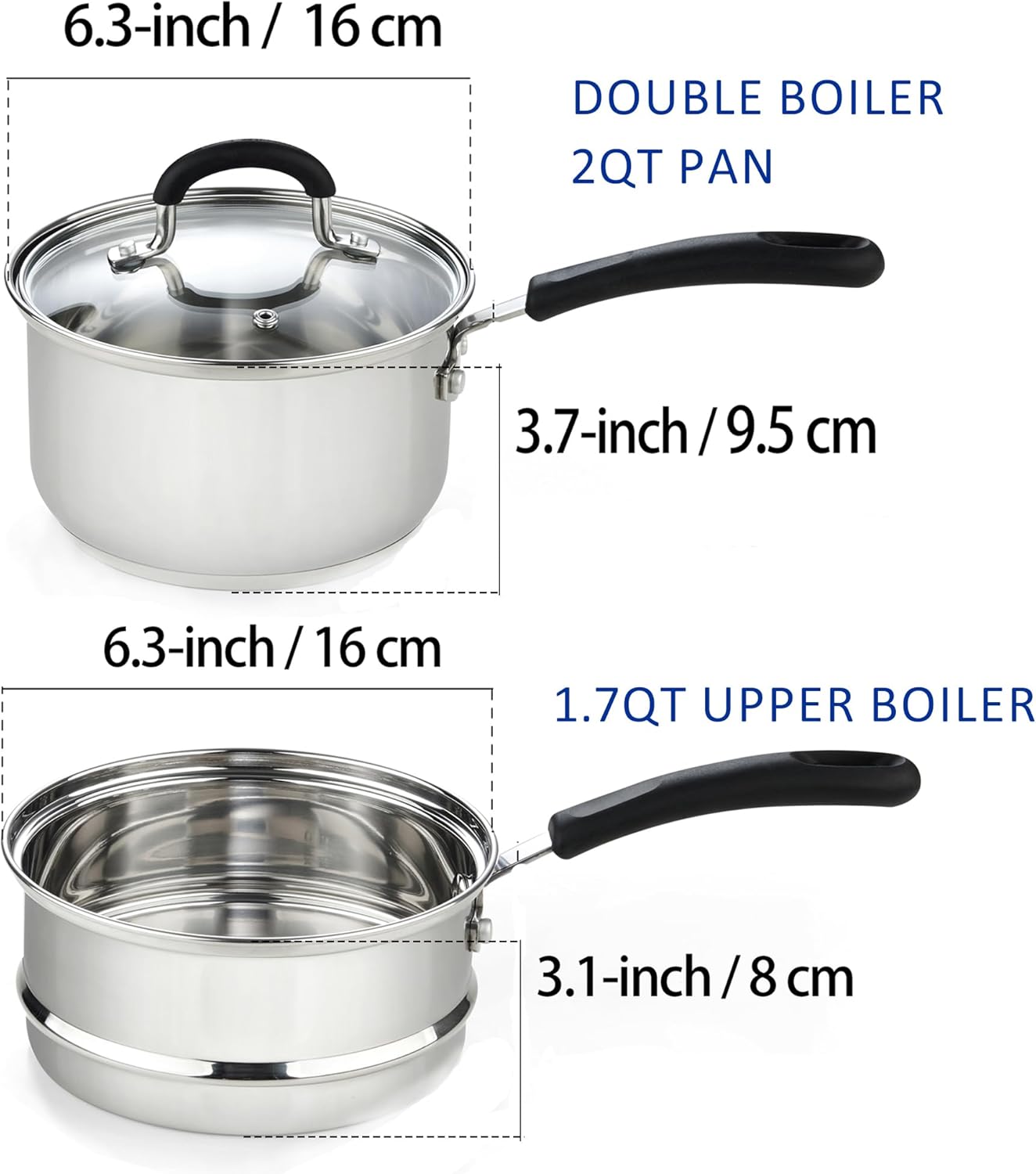 Professional 2-Quart Double Boiler Saucepan for All Stove Tops