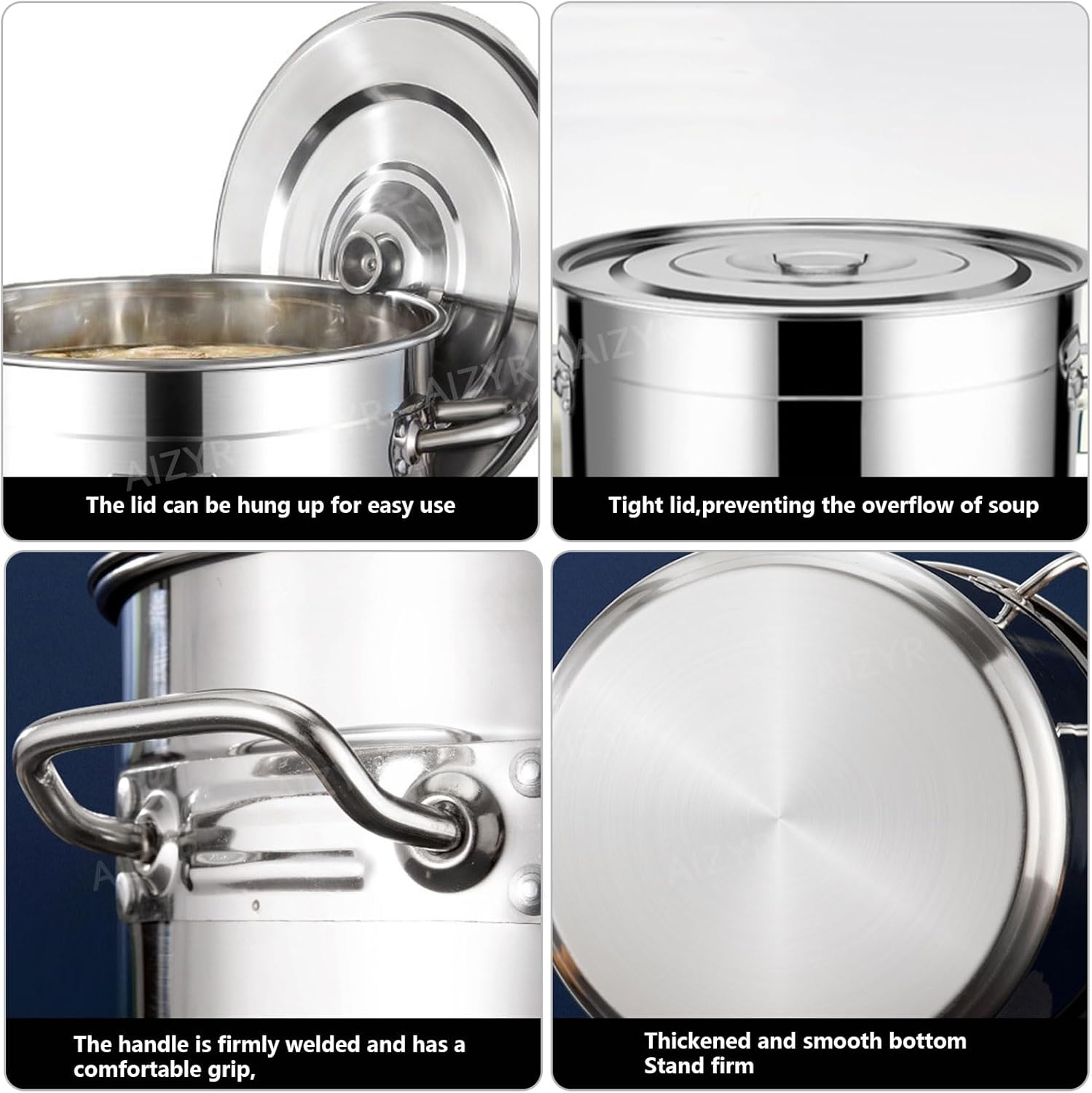 AIZYR Premium Stainless Steel Stockpot with Lid Durable Strong for Home Kitchen