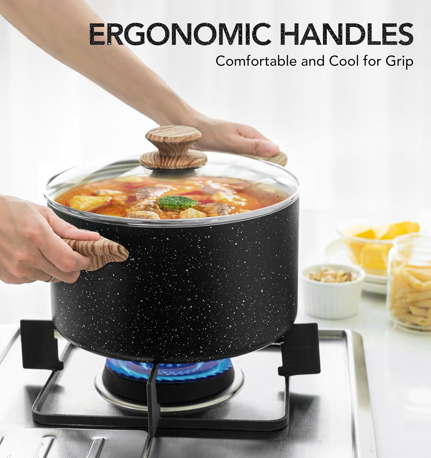 Premium 5 qt Stock Pot with Lid Nonstick Ergonomic and Built to Last