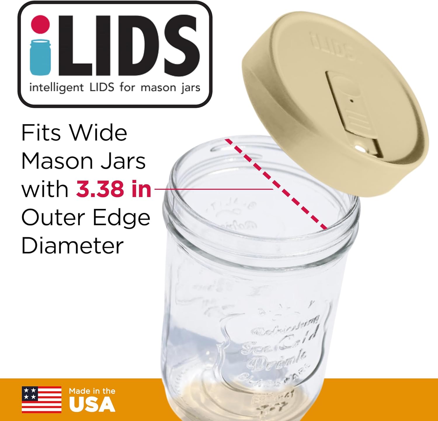 iLIDS Mason Jar Drink Lid Capacity 12oz Fuel-Resistant Sealed lid 2-count