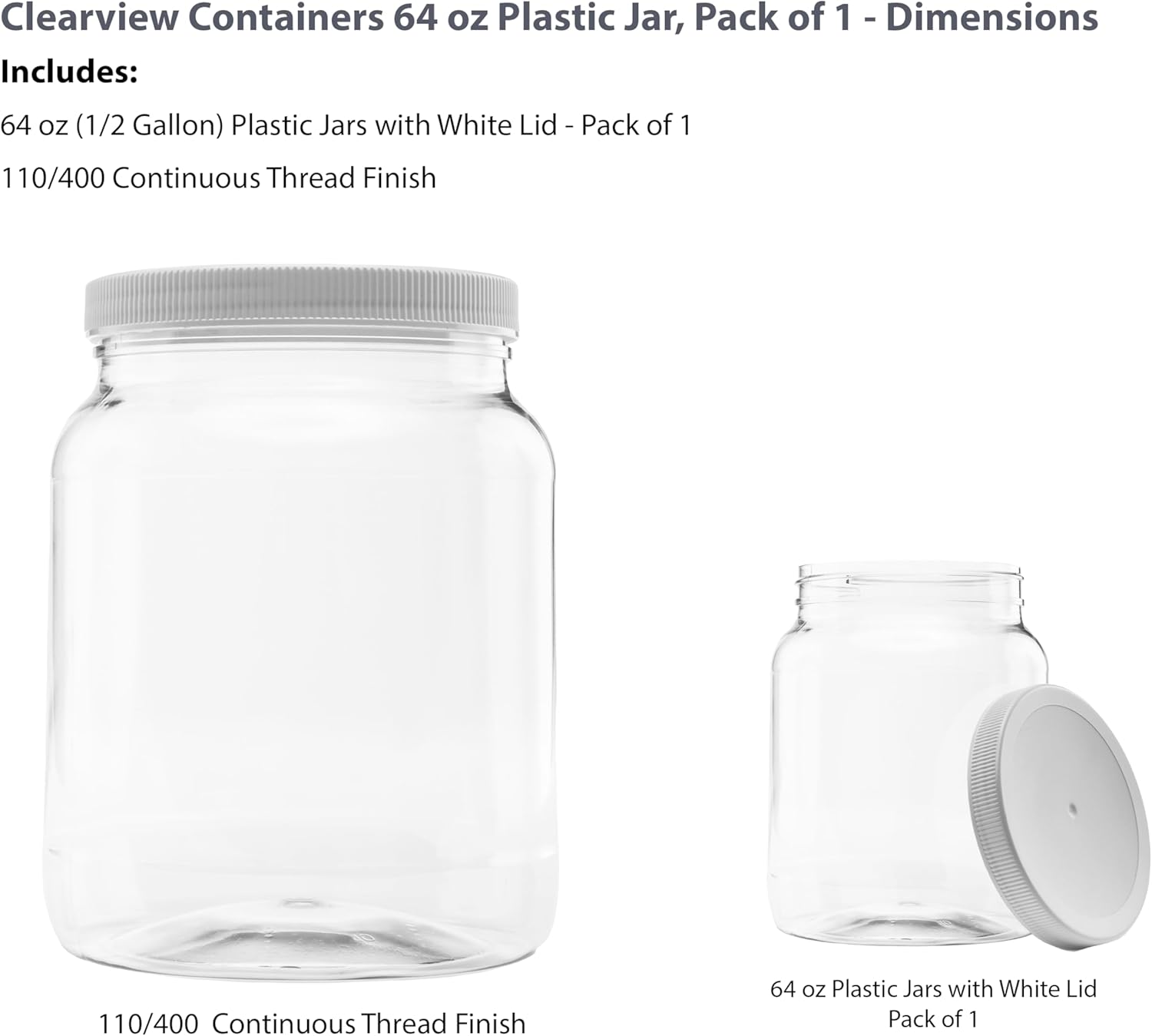 Clearview Containers 64 Ounce Half Gallon Jar with Leak Proof Lid