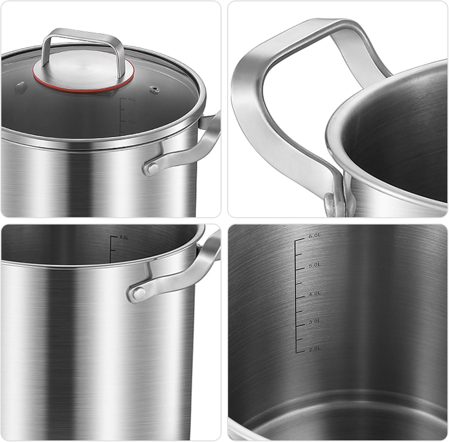 AIZYR 20cm Stainless Steel Stock Pot for Induction and Gas Stoves