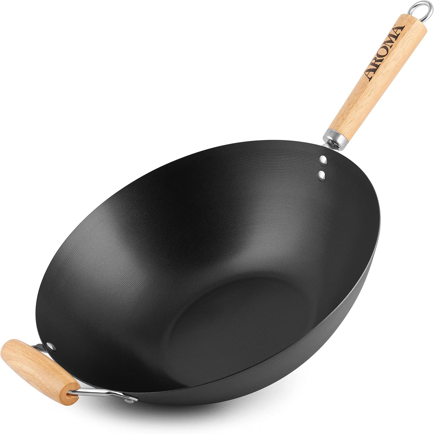 Aroma Housewares 14 In Wok Non-Stick Heavy Duty Black