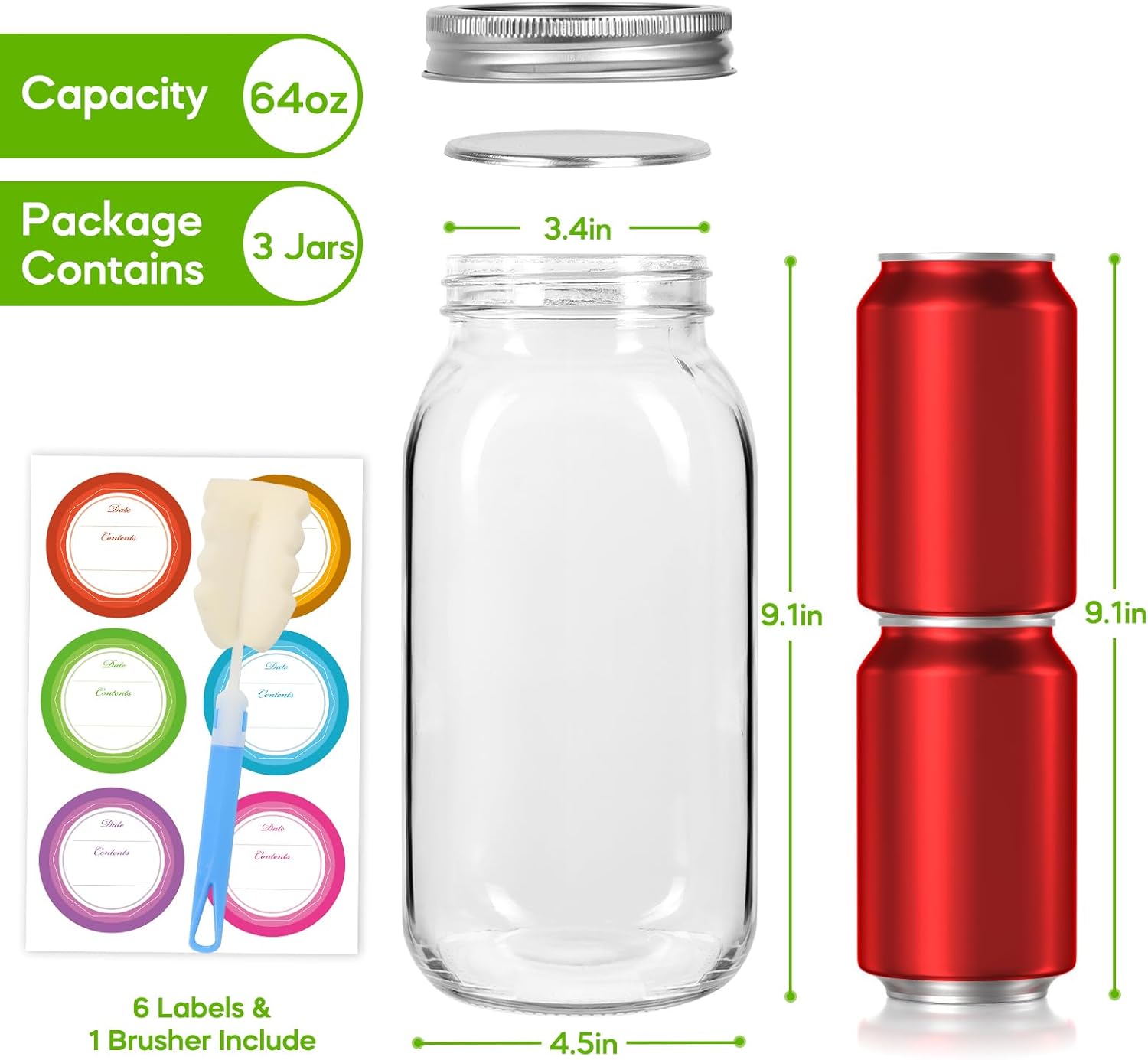 Mcupper 34 Wide Mouth Mason Jars 64 oz - Perfect Canning Solution