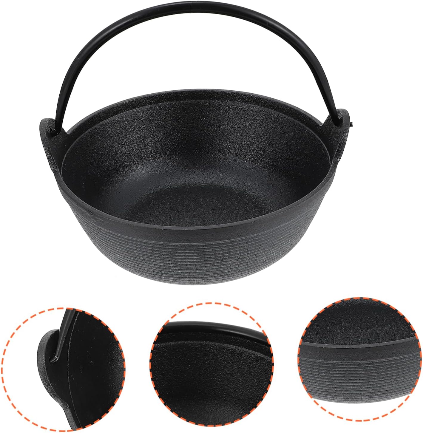 1pc Thick Cast Iron Saucepan with Strainer Deck and Lid Black