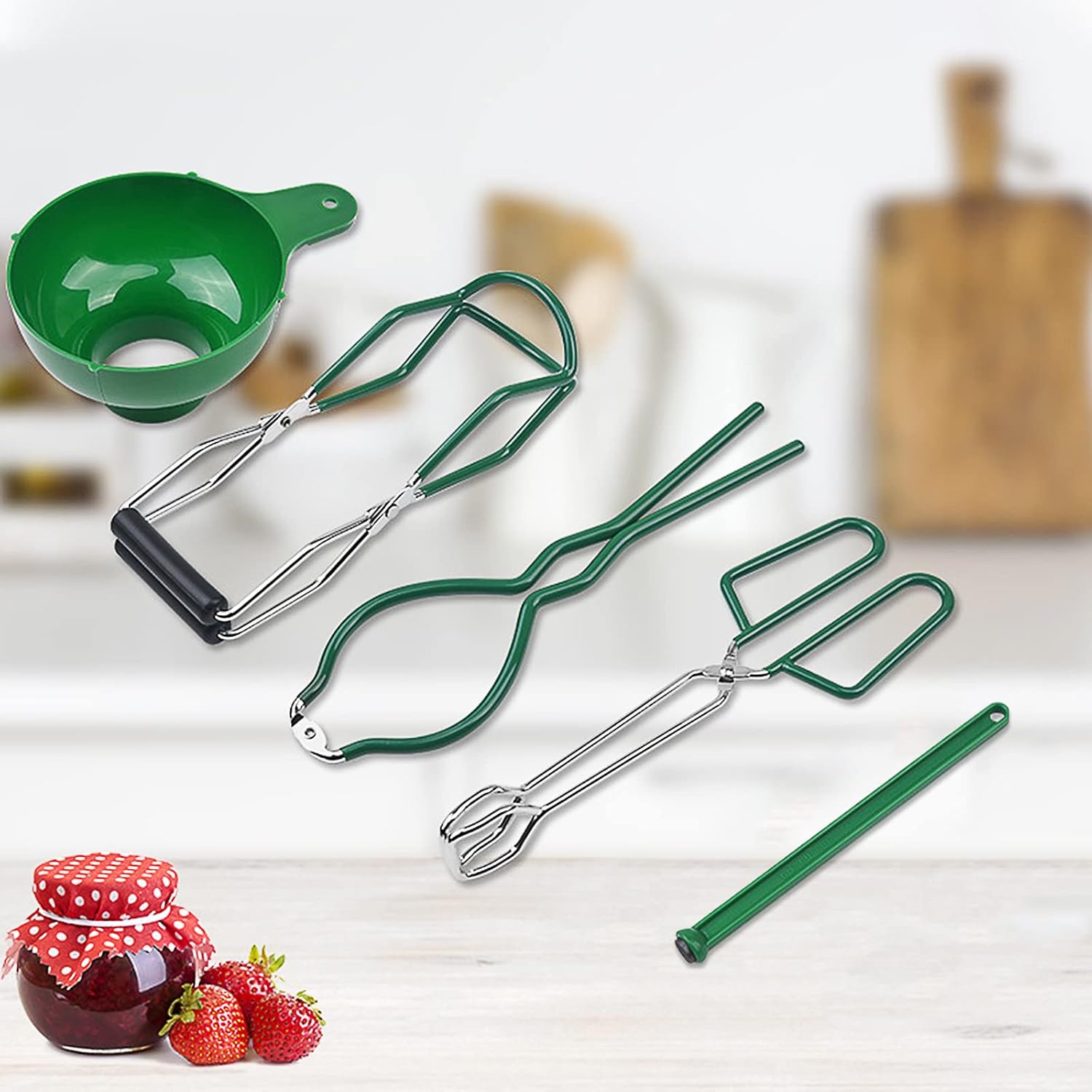 5PCS Canning Kit with Tongs Funnel Lifter Wrench Lid Lifter Green