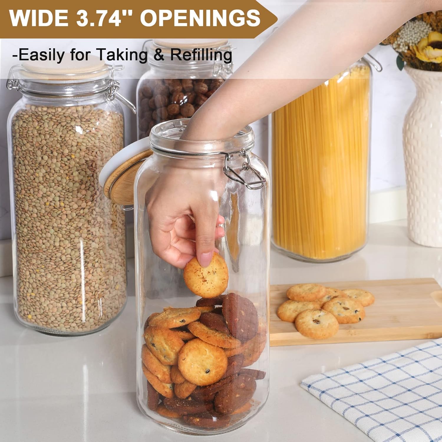 VITEVER Taller 92oz Glass Jars with Airtight Lid 3 Pack