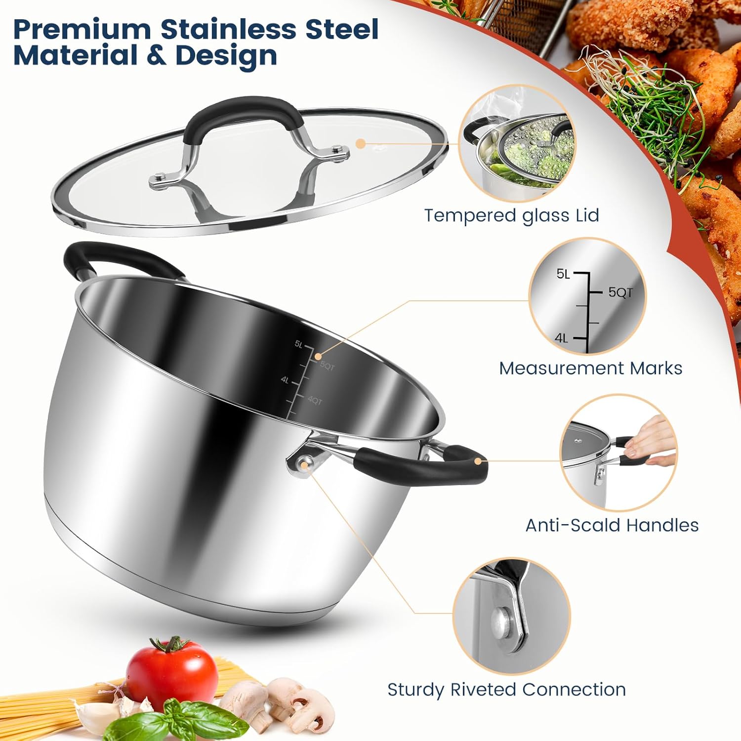 AOSIONStainless Steel Stock Pot for Cooking