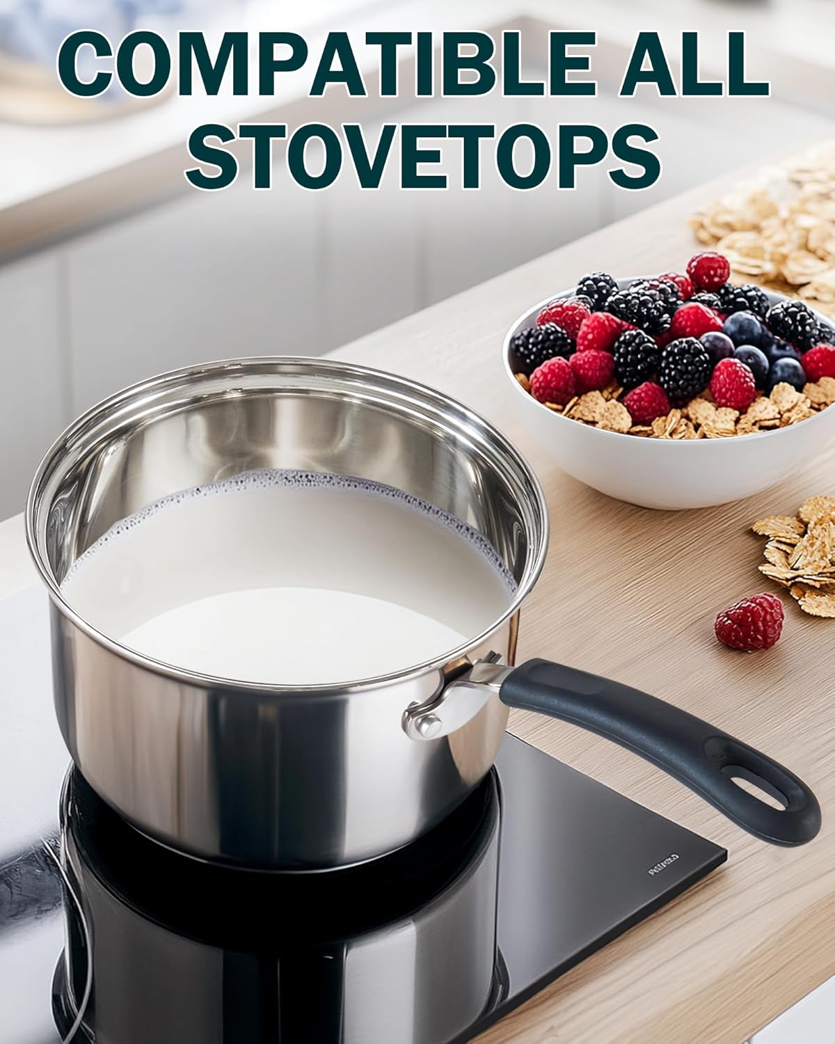 Professional 2-Quart Double Boiler Saucepan for All Stove Tops