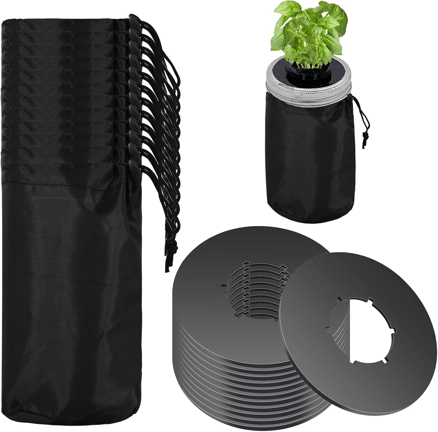 Emsiok 12-Piece Hydroponic Lids Set with Blackout Sleeves