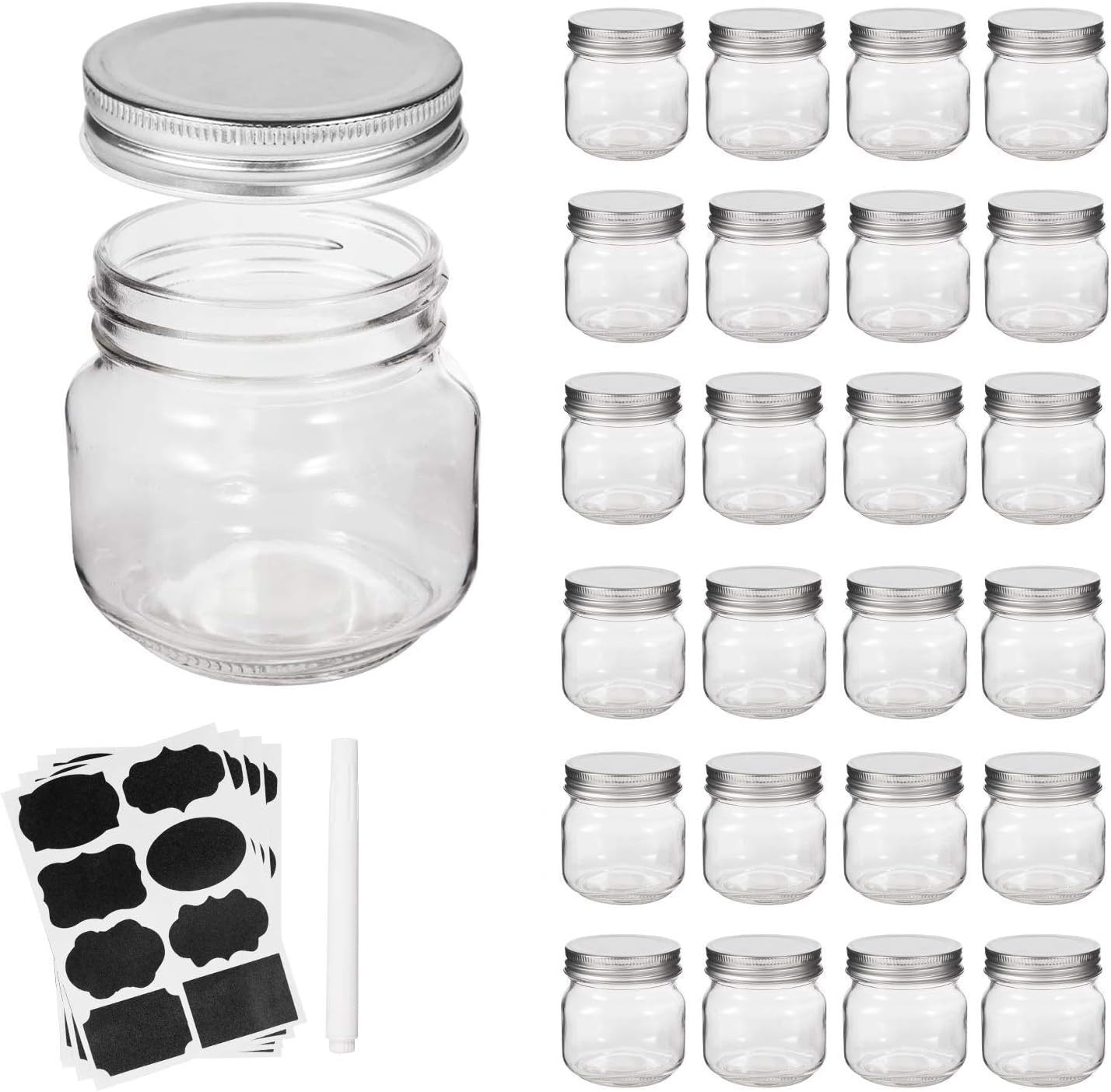 Accguan 8 OZ Mason Jars 24 Pack with Silver Lids and Bands