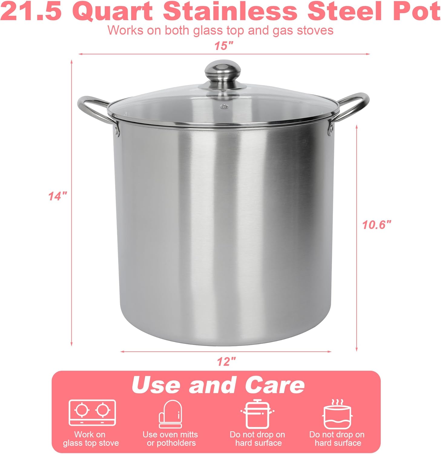 Canning pot with rack large 215 quart stainless steel pink