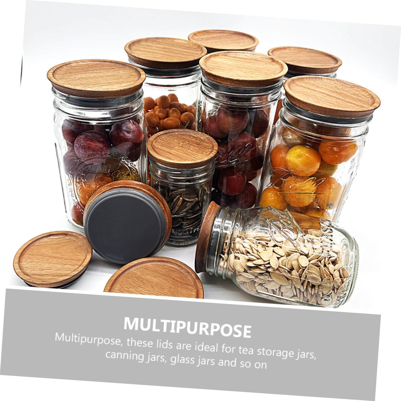 BIUDECO 2pcs Mason Jar Wooden Lids with Silicone Seals