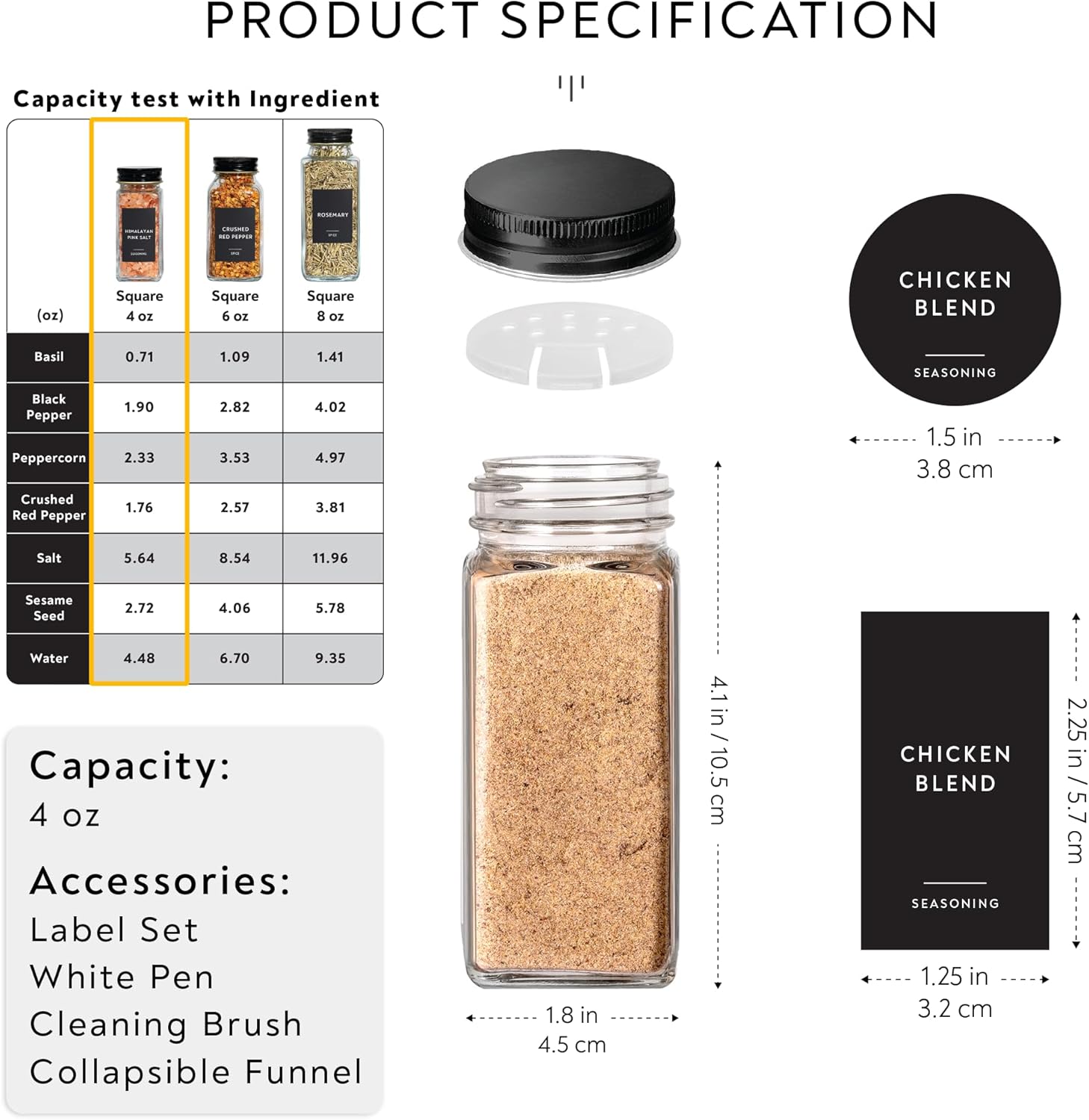 Laramaid 4oz Glass Jars with Black Vinyl Labels and Airtight Metal Caps