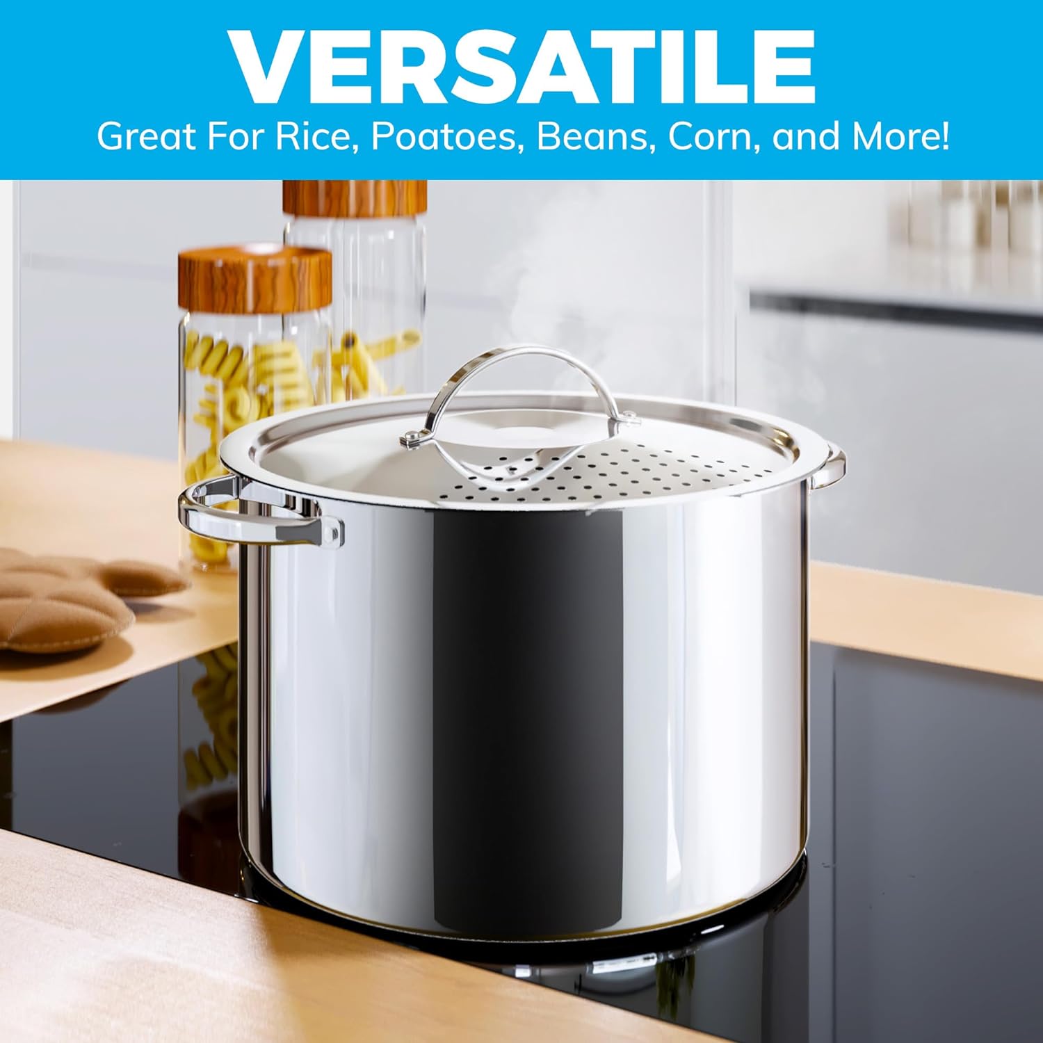 Cooler Concepts Stainless Steel Pasta Pot with Twist Lock Strainer Lid