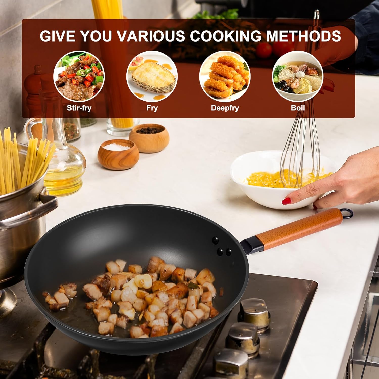 13 Carbon Steel Wok with Lid