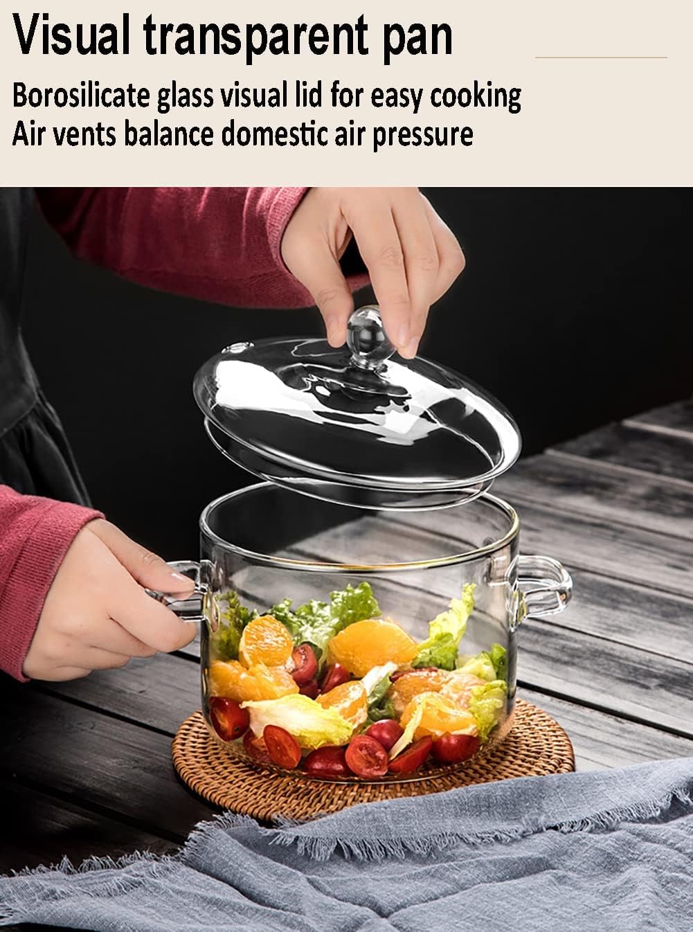 Miecux2L Glass Saucepan with Cover - Heat-Resistant Safe for Normal Cooking