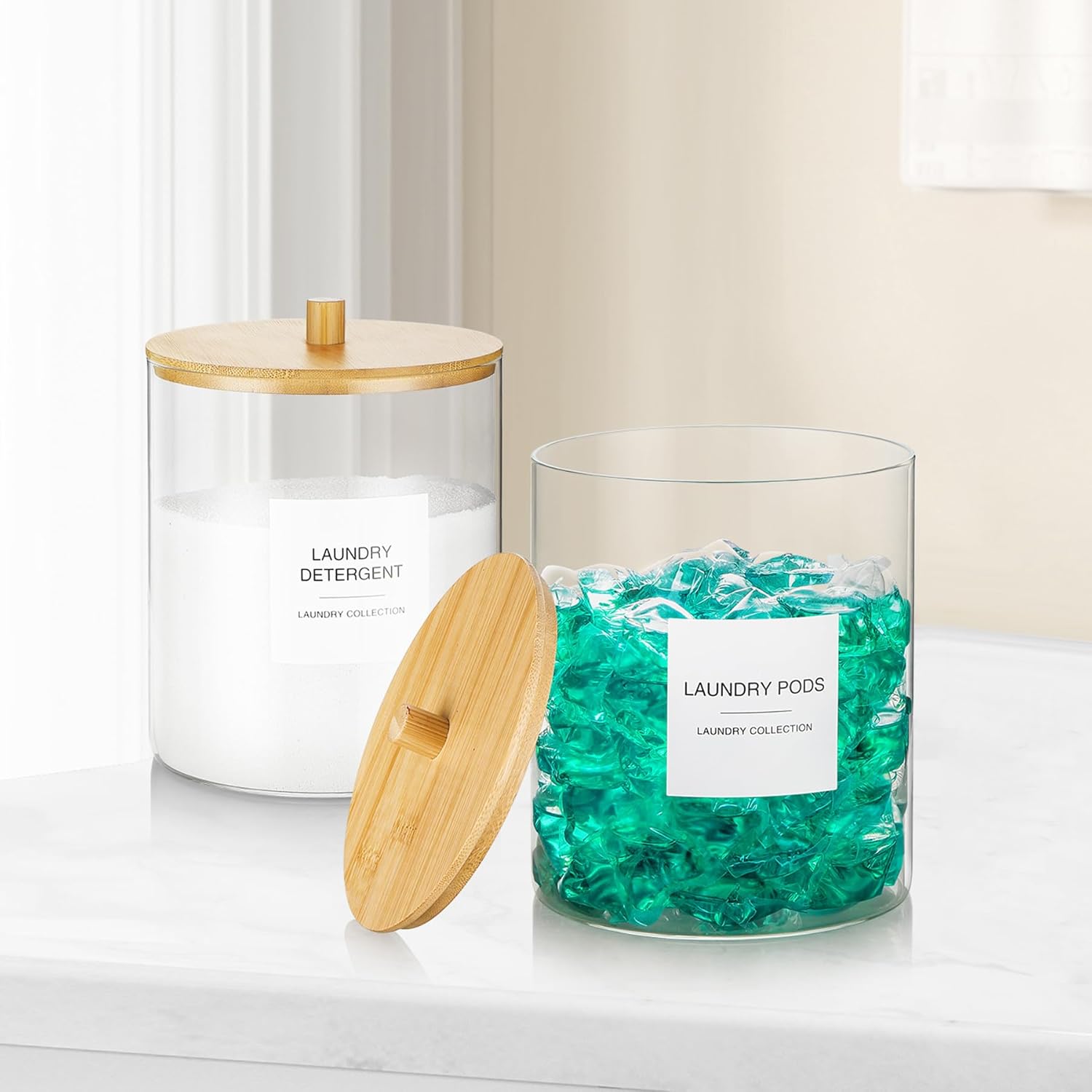 TIPGO Glass Jars with Bamboo Lid and 27 Labels