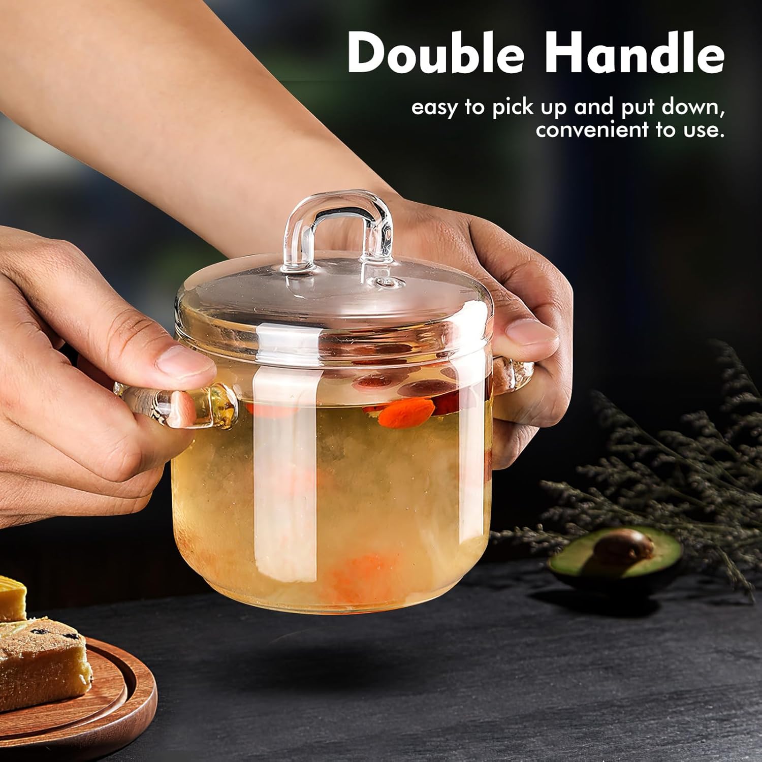 SHERCHPRY Clear Glass Stockpot with Lid for Home and Kitchen Use