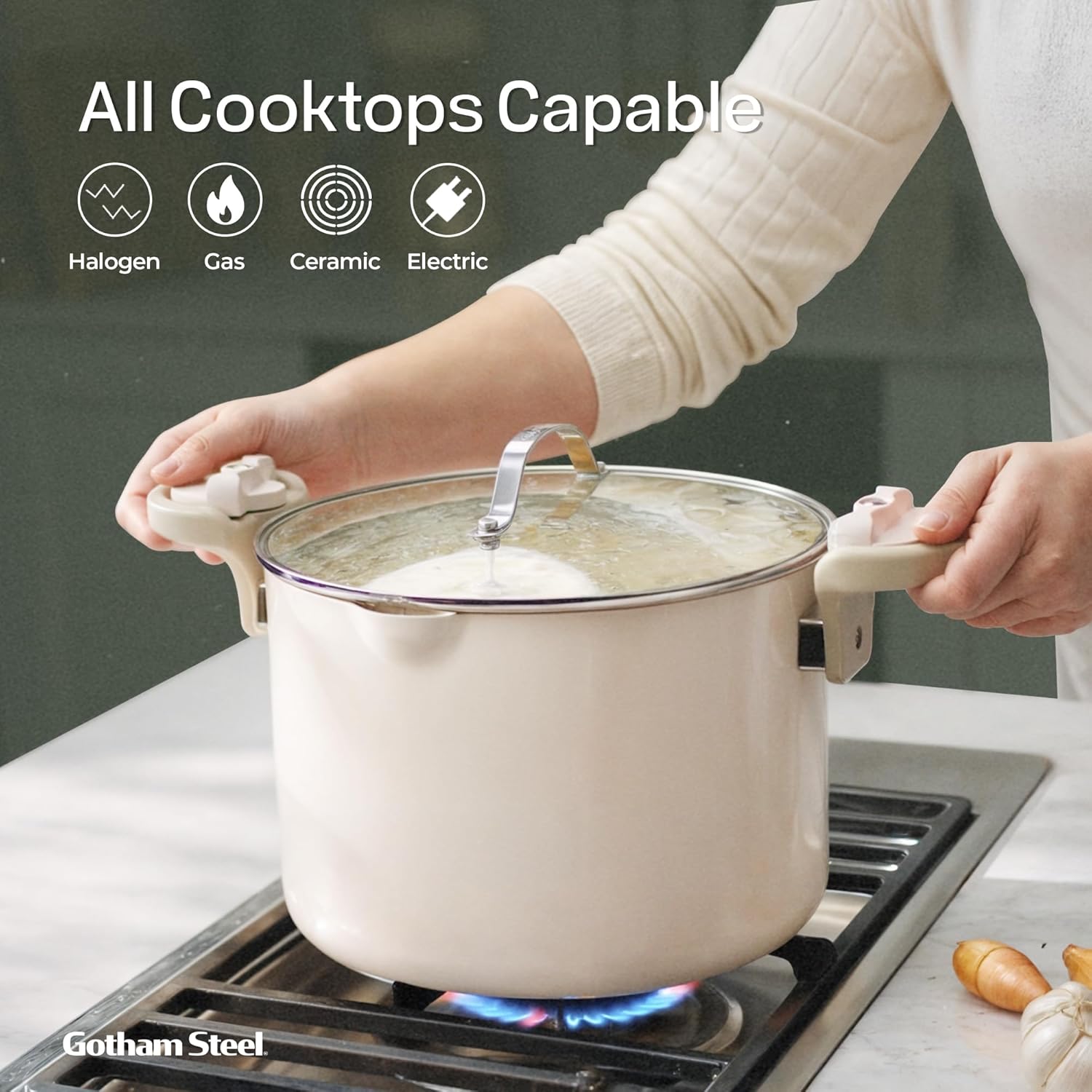 Nonstick Stock Pot With Strainer Lid Quick Cleanup and Eco-Friendly Cooking