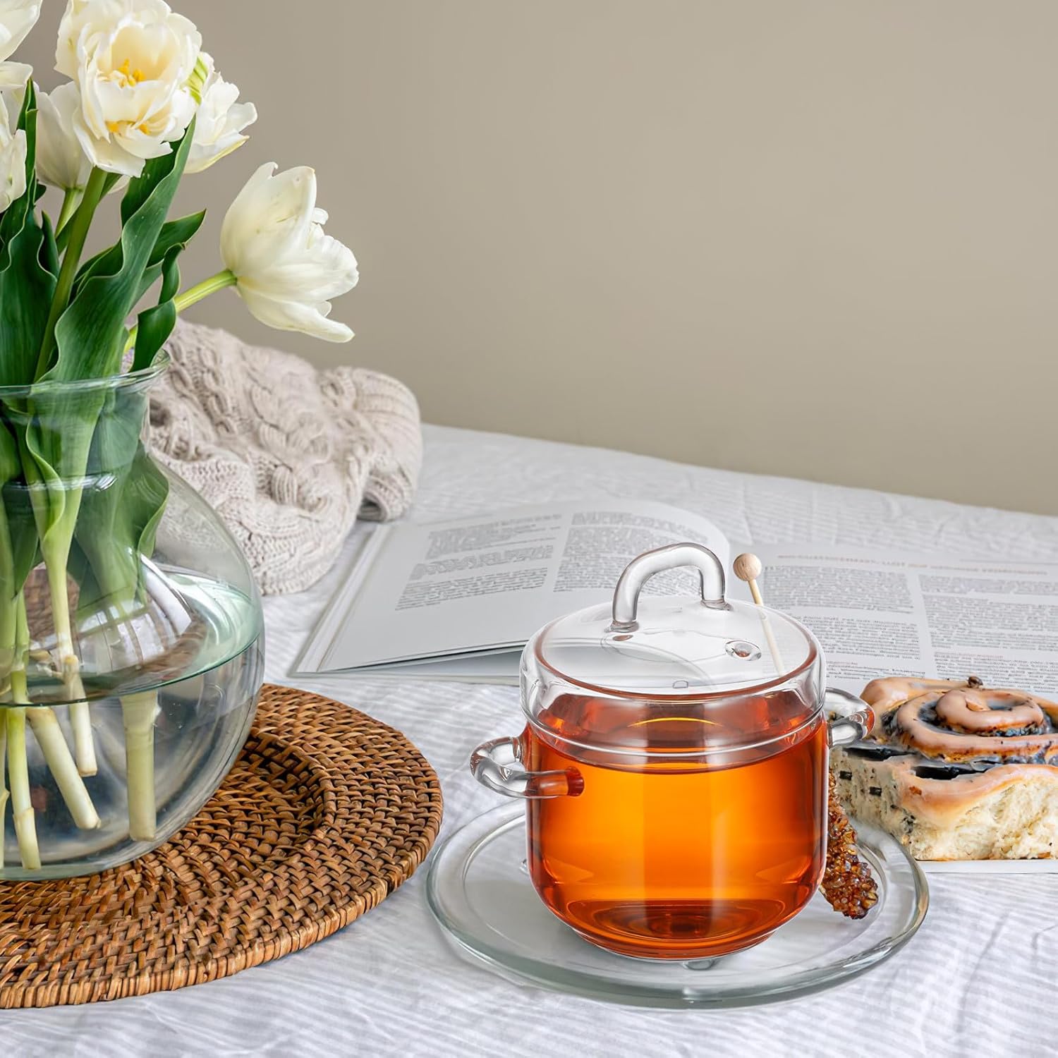 SHERCHPRY Clear Glass Stockpot with Lid for Home and Kitchen Use