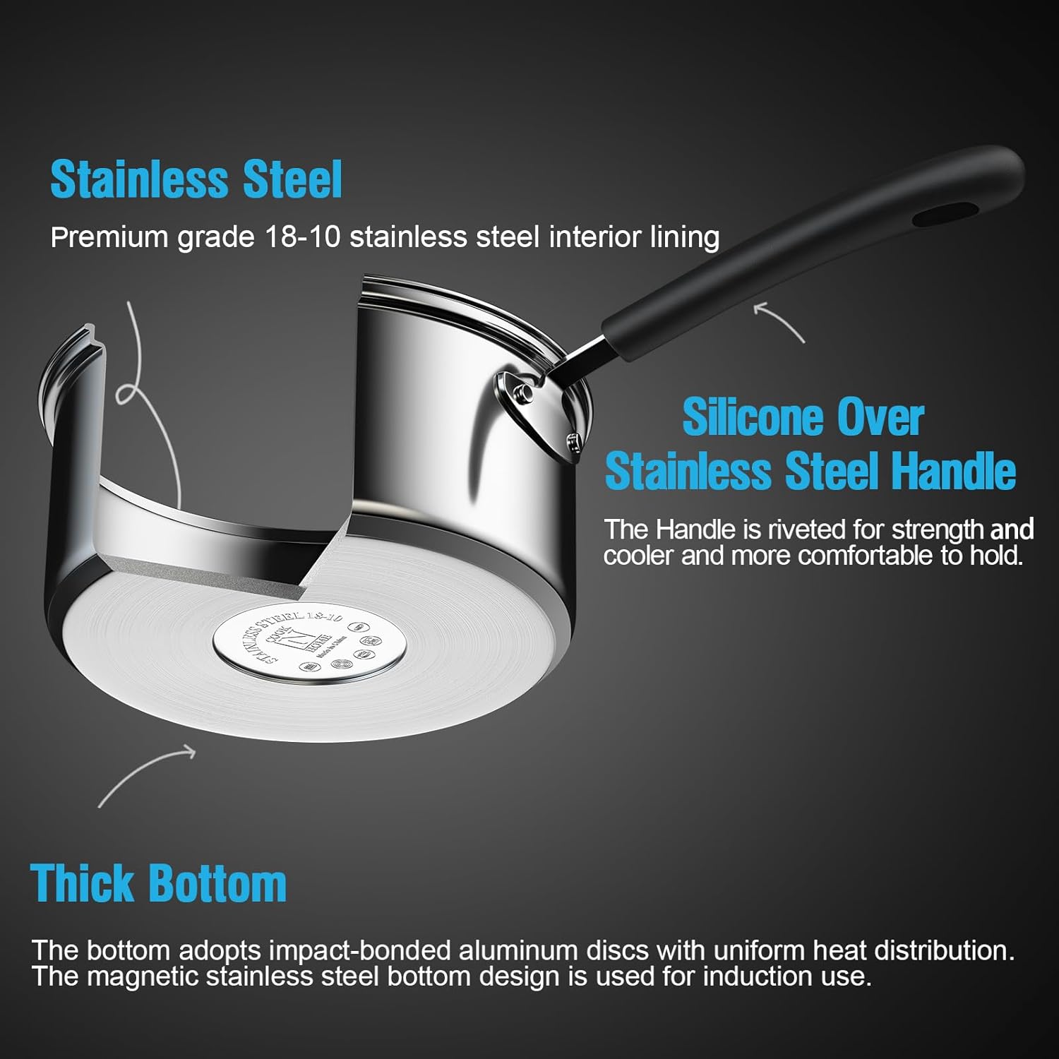 Professional 2-Quart Double Boiler Saucepan for All Stove Tops