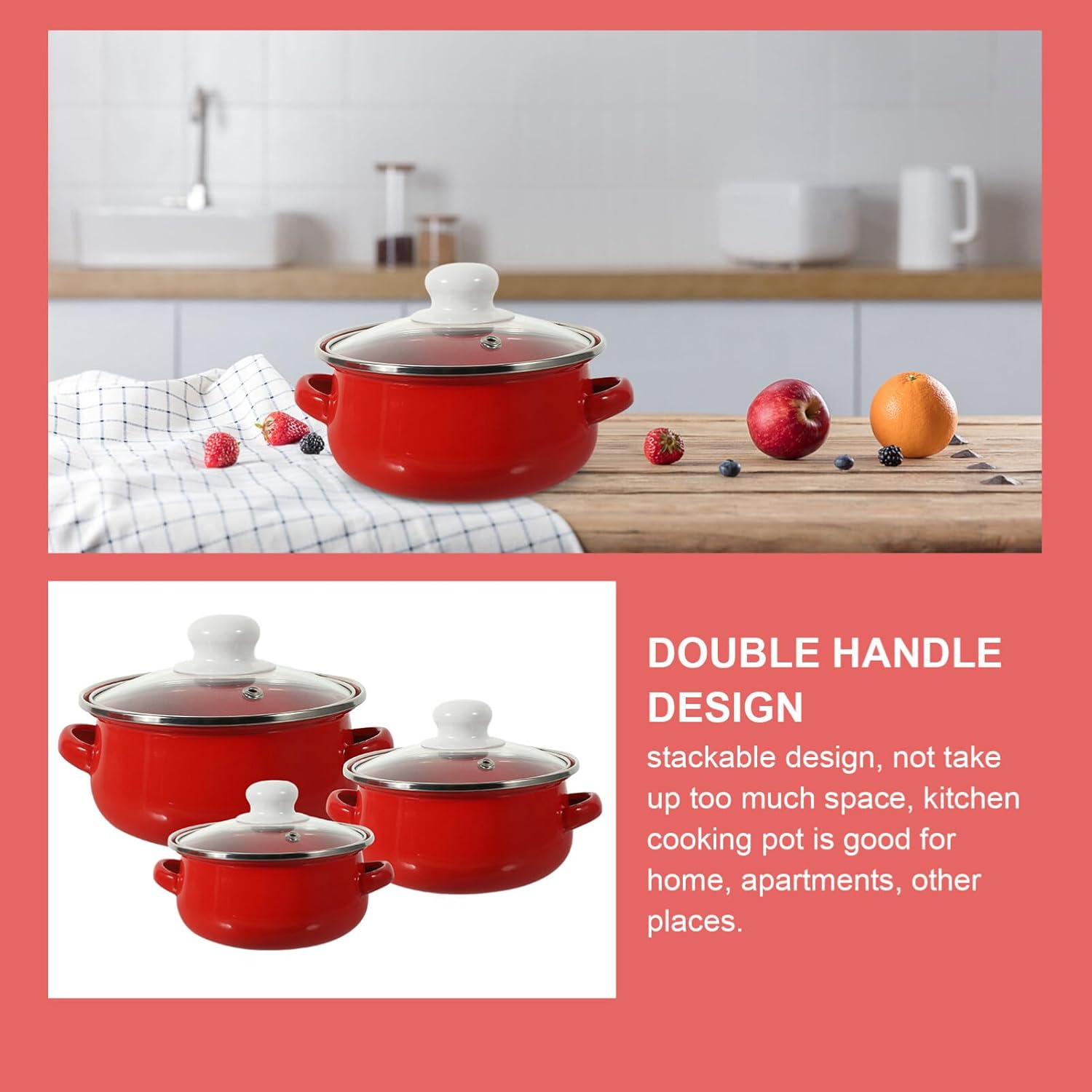 Luxshiny Retro Enamel Stockpot Set 3-Piece with Lid
