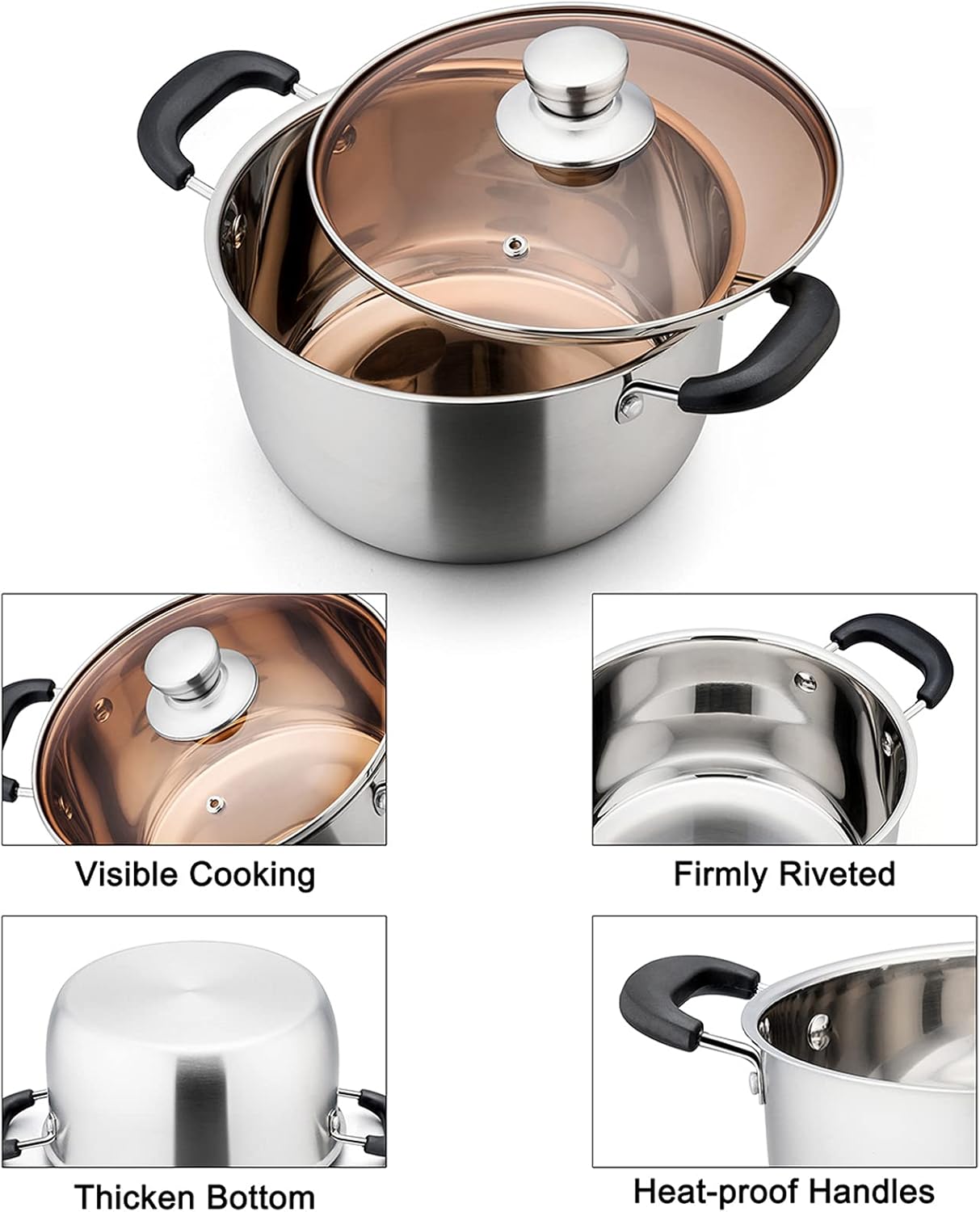 TeamFar 3 Quart Stock Pot Stainless Steel