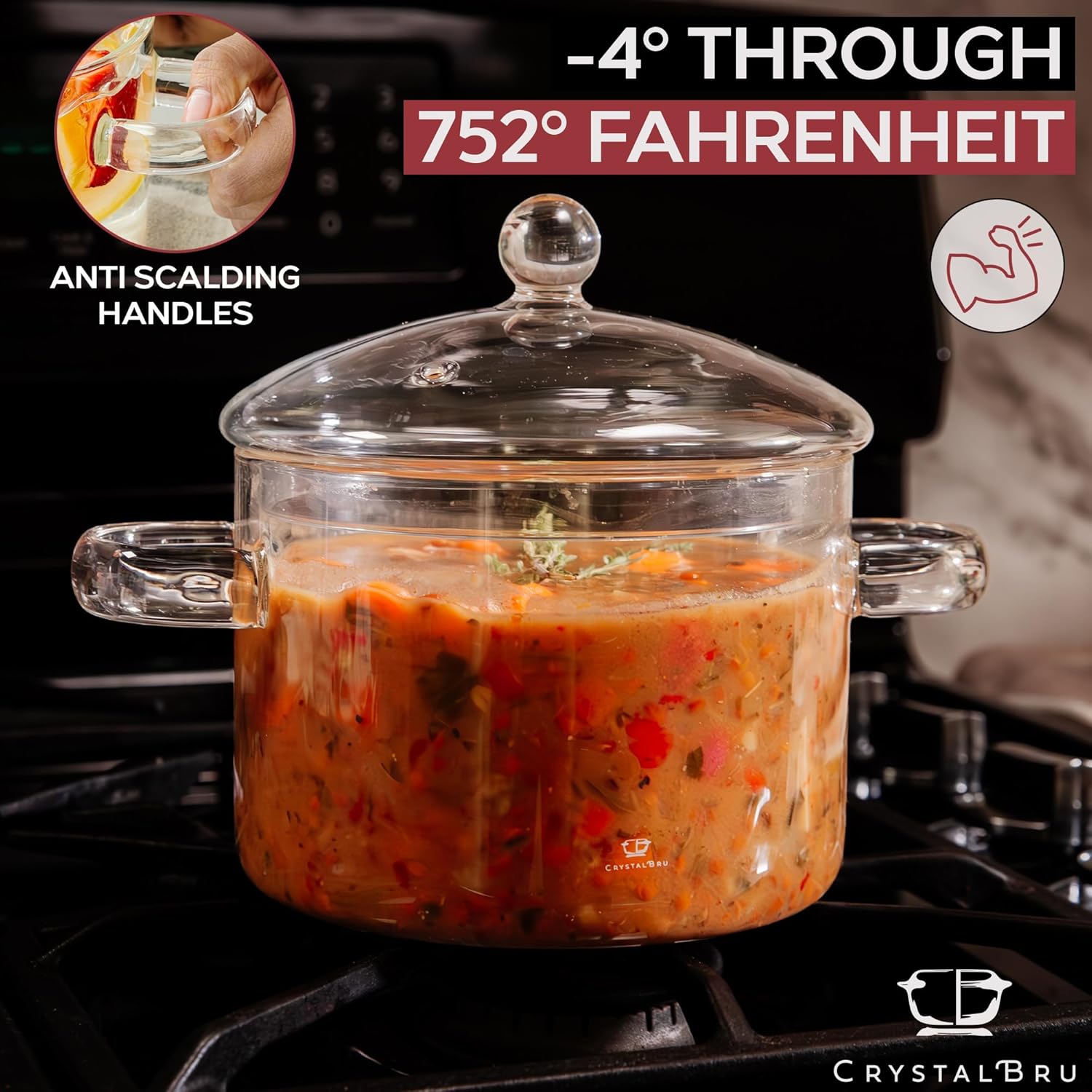Crystalbru 2L Clear Glass Simmer Pot with Lid Strainer