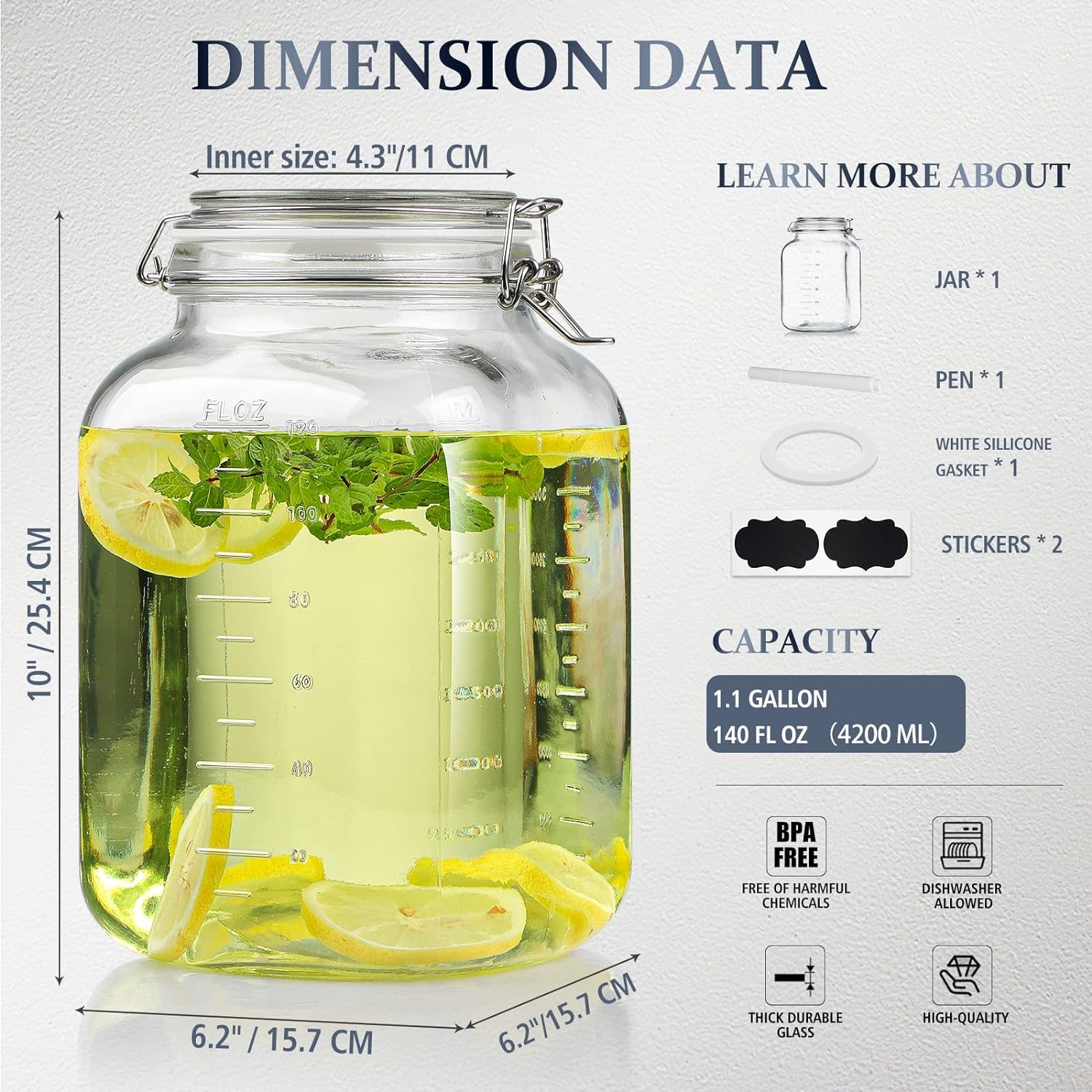 Folinstall 1 Gallon Square Jars with Lid