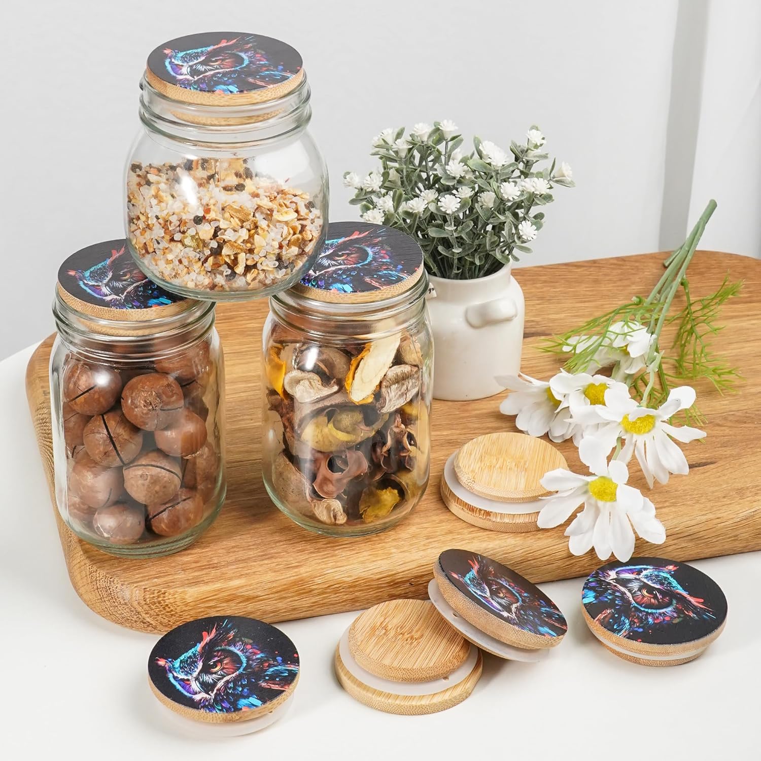 8-Piece Bamboo Mason Jar Lids Durable Airtight Storage